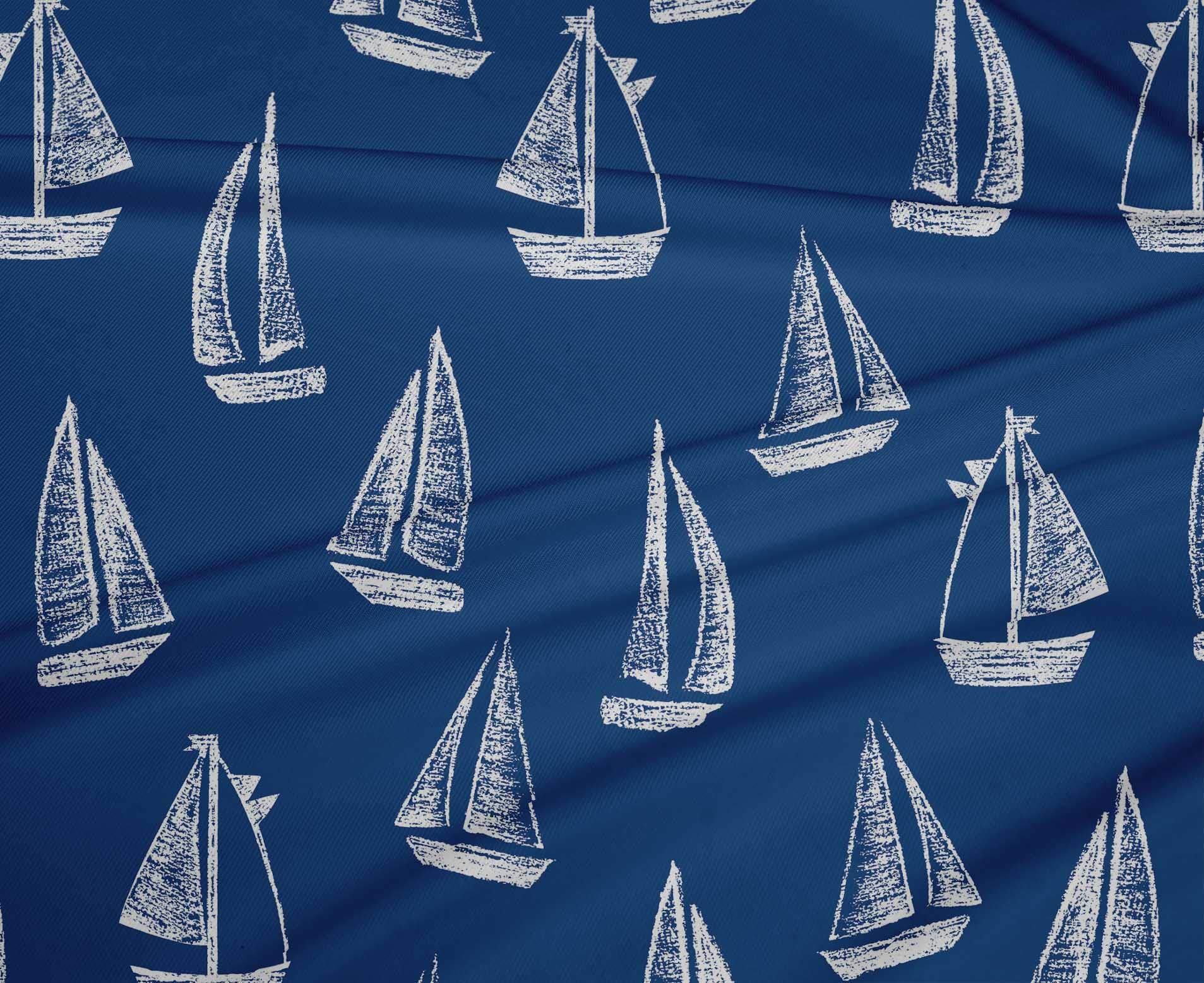 oneOone Polyester Spandex Blue Nautical Print Fabric - 56 Inch Wide for DIY Clothing, Yacht Decor & Sewing Projects | Premium Stretch Material by The Yard for Dresses, Upholstery & Crafting