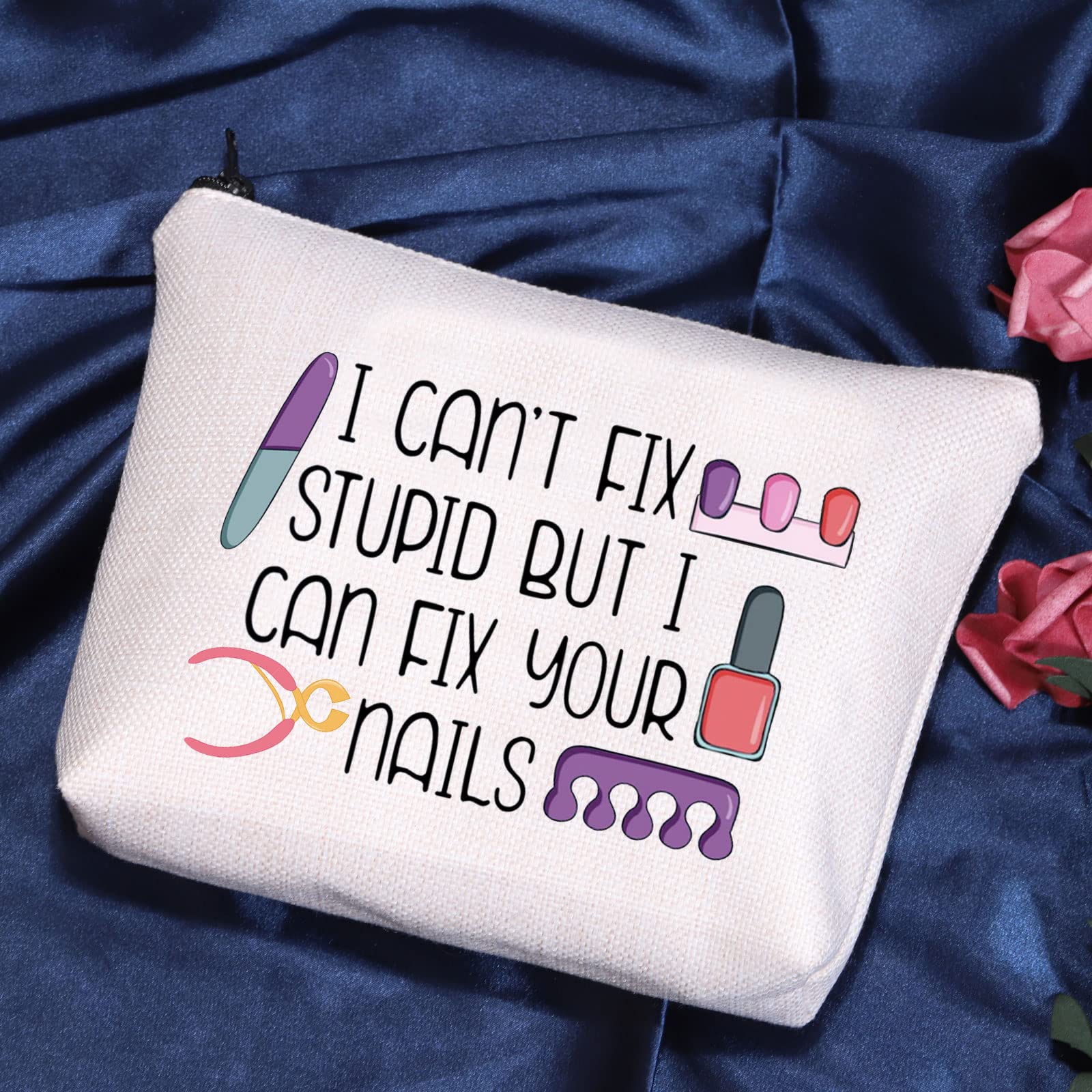 POFULL Nail Technician Gift Set - Professional Nail Tech Supplies & Cosmetic Bags for Manicurists - 'I Can Fix Your Nails' Funny Nail Art Accessories - Perfect for Salons, Home Use & Beauty Gifts