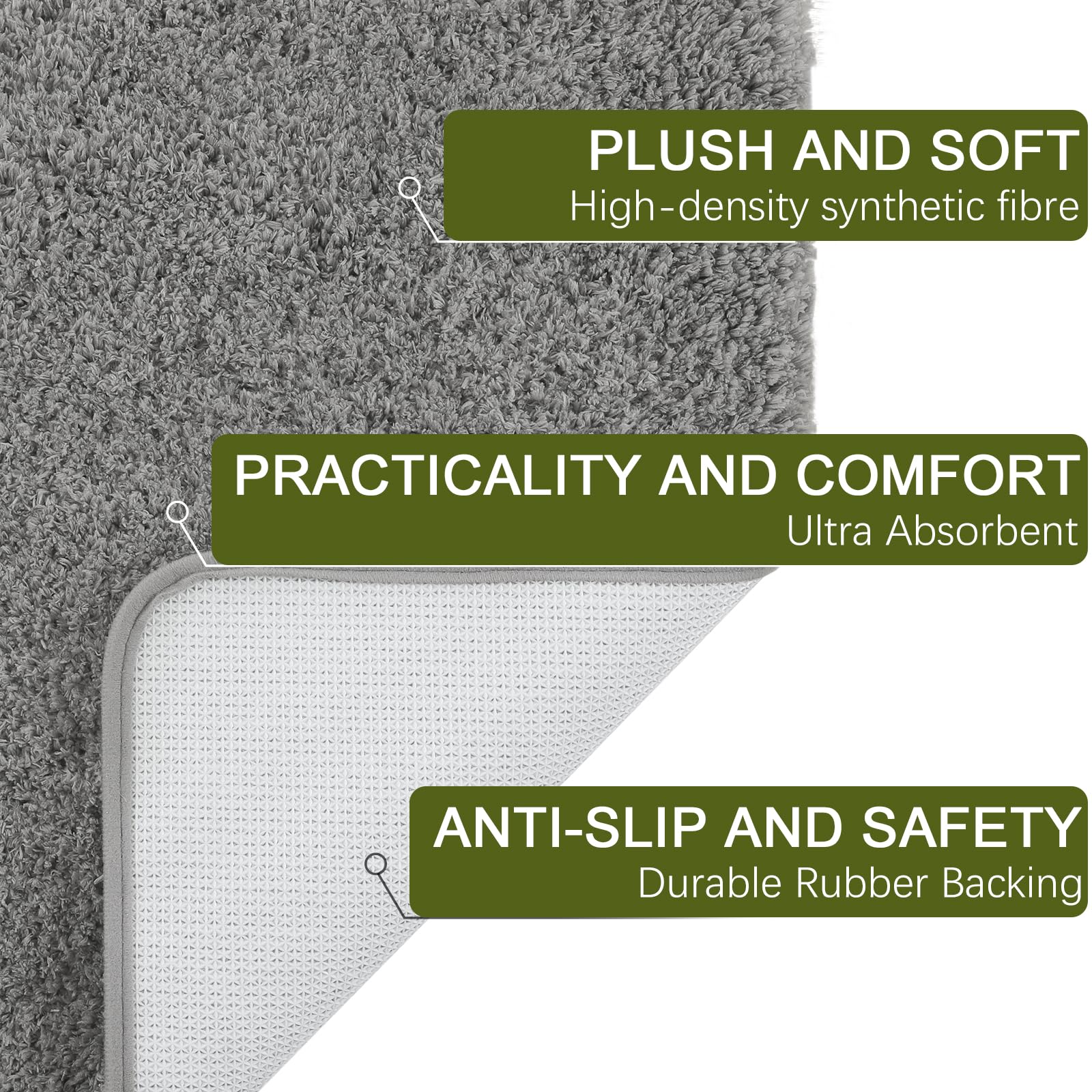 AROGAN 24x60 Inch Luxury Microfiber Bathroom Runner Rug - Super Soft, Absorbent & Non-Slip Shower Mat with Rubber Backing, Quick Dry & Machine Washable - Perfect for Bathroom, Shower Floor & Vanity Area - Grey
