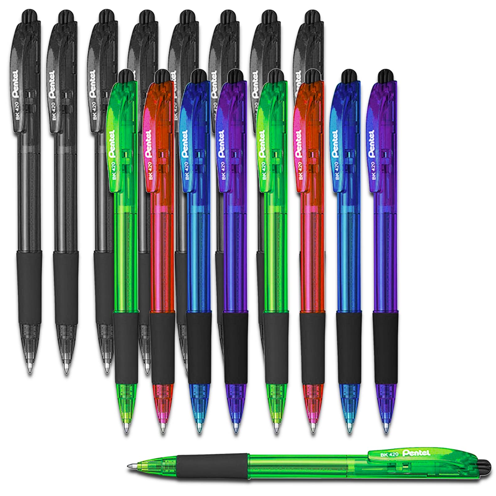 Pentel Retractable Ballpoint Pens Bulk Pack - 16 Medium Point Black Pens for School, Office & Everyday Writing - Smooth Ink, Comfort Grip, Durable Design
