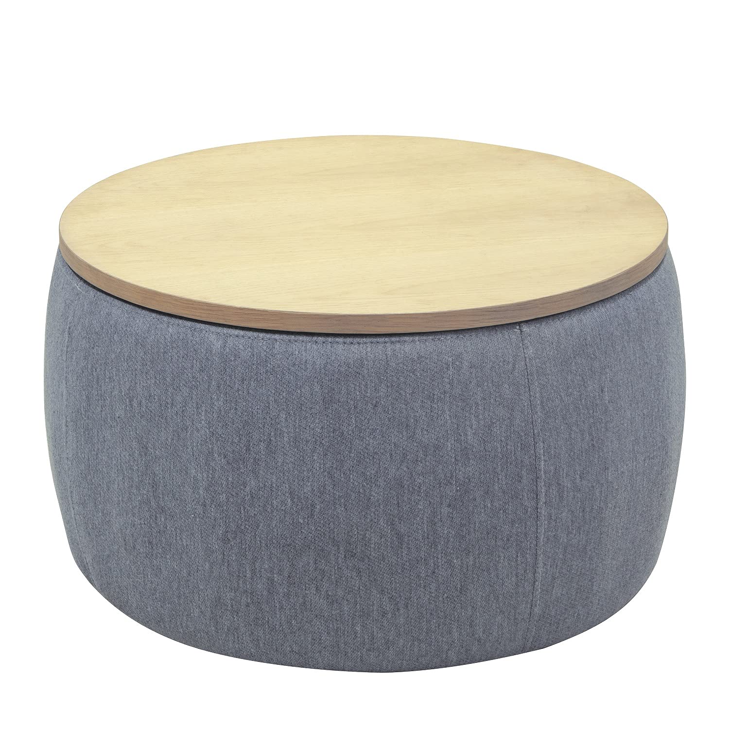 2-in-1 Round Storage Ottoman with Lift Top - Navy Blue Multi-Functional Footrest & End Table (25.5