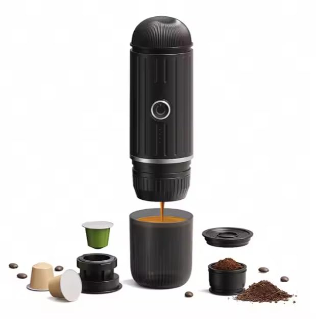 Portable Coffee Maker for Camping, Travel & Car - Compact Espresso Machine with Pods - Small French Press & Capsule Coffee Machine for Home, Office & Outdoor Adventures