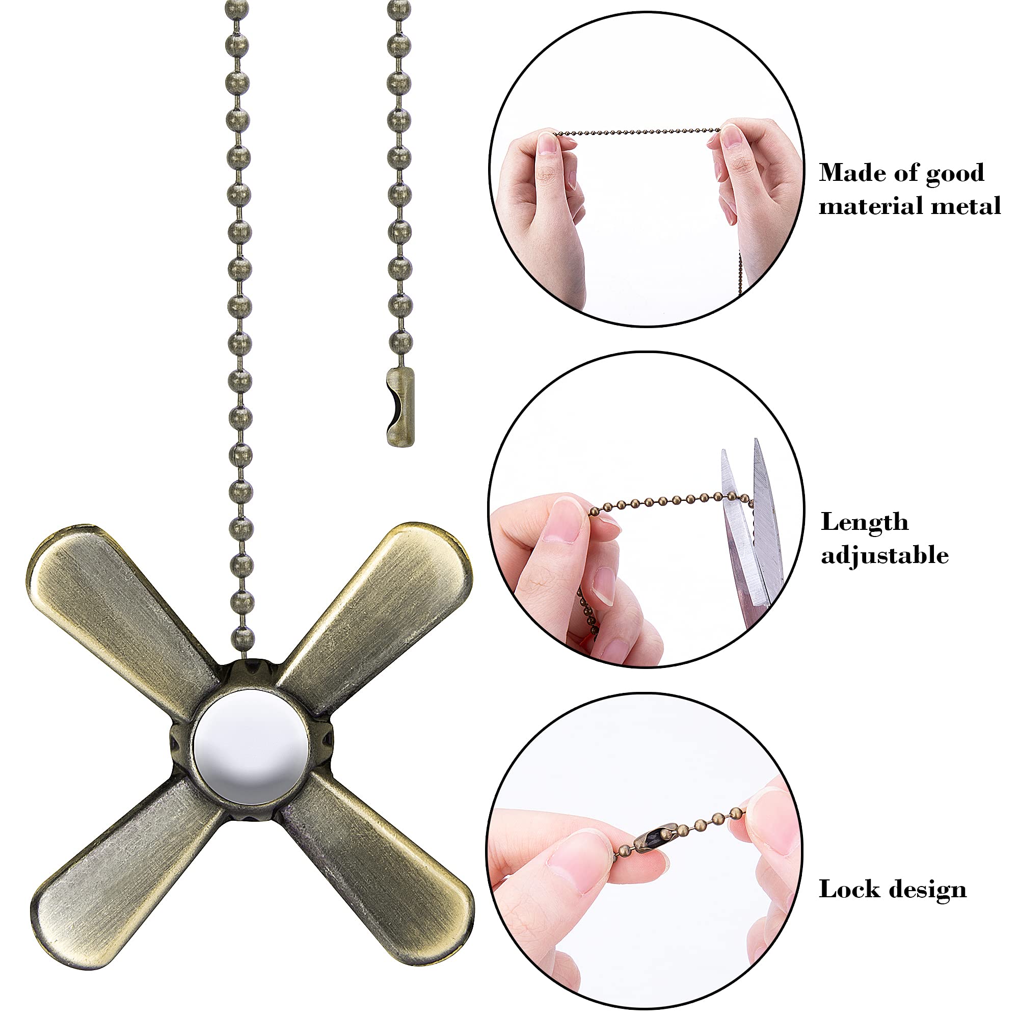 4Pcs Beaded Ball Fan Pull Chain Pendant Set with 8Pcs Connectors & 2Pcs 35.4-inch Extensions - Bronze Ceiling Fan Accessories for Home, Bedroom, Living Room, and Office Decor