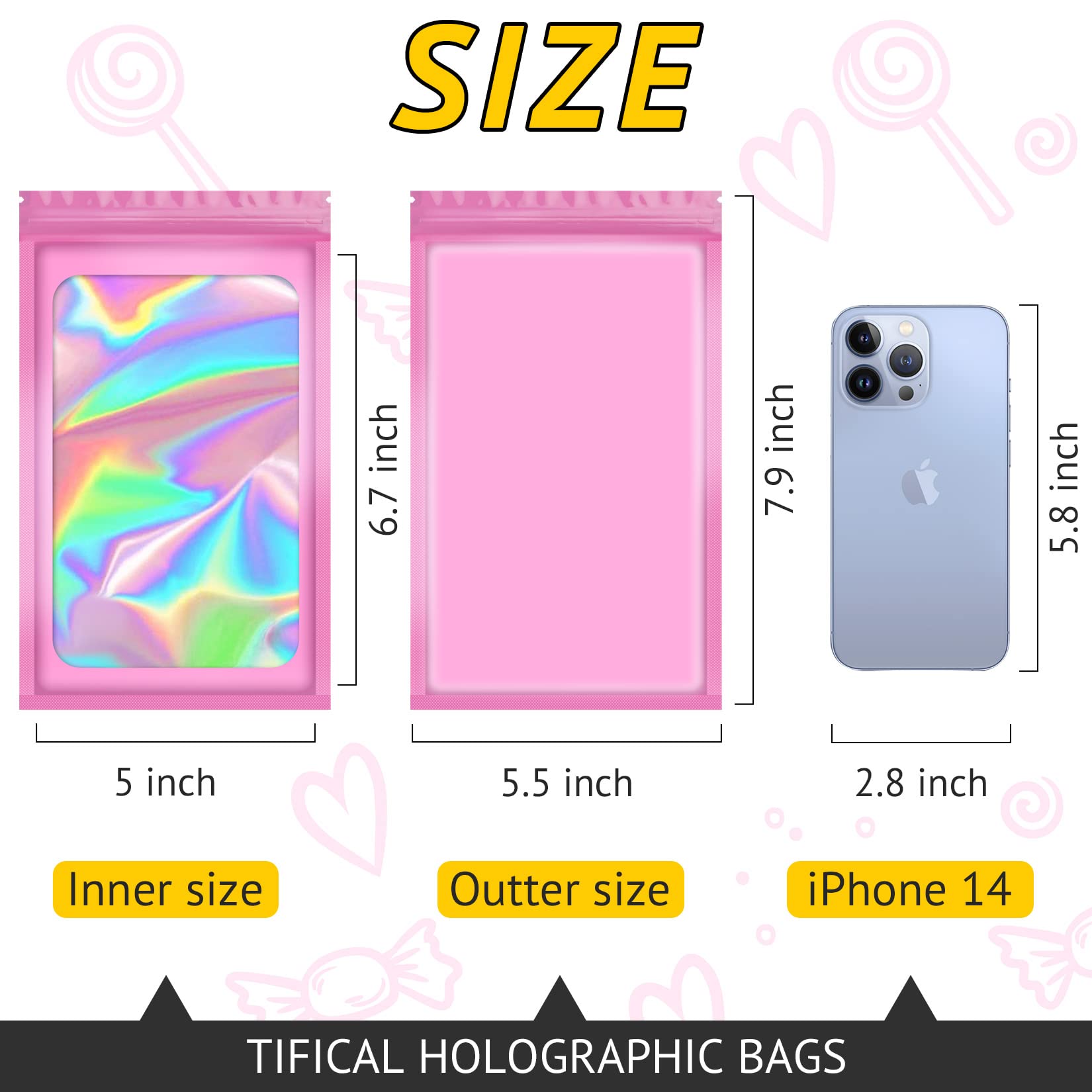 100 PCS Holographic Resealable Bags - Smell Proof Packaging for Lashes, Press On Nails, Jewelry & Small Business | Food Storage, Candy & Sample Baggies | Perfect for Organizing, Gifting & Retail Display