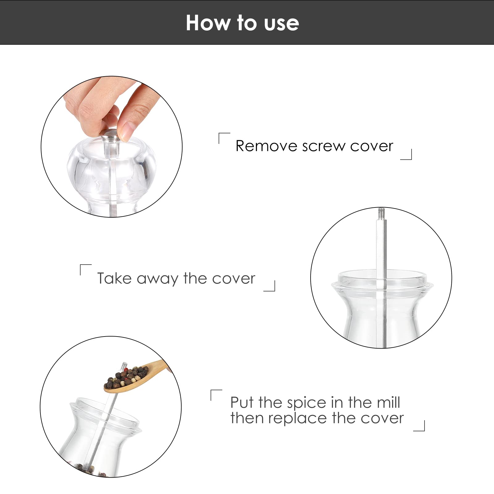 Premium Clear Acrylic Salt and Pepper Grinder Set - 2 Pack Refillable Transparent Mill with Adjustable Ceramic Grinder for Coarse to Fine Seasoning - Perfect for Kitchen, Dining Table & Outdoor BBQ
