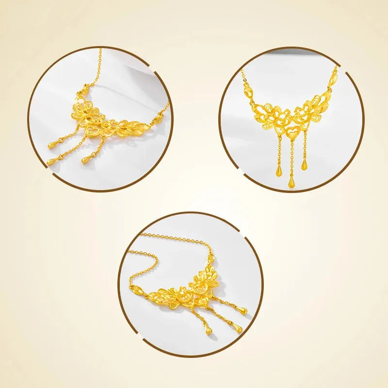 24K Pure Gold Necklace for Women - Real 999 Solid Gold Chain, Elegant & Trendy Classic Jewelry for Party, Wedding, Anniversary & Special Occasions - Hot Selling in 2023