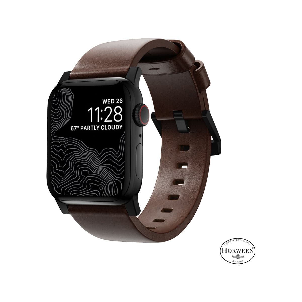 Nomad Modern Leather Band for Apple Watch 40mm / 41mm - Rustic Brown Horween Leather with Black Hardware | Durable & Comfortable Watch Strap for Work, Travel & Everyday Wear