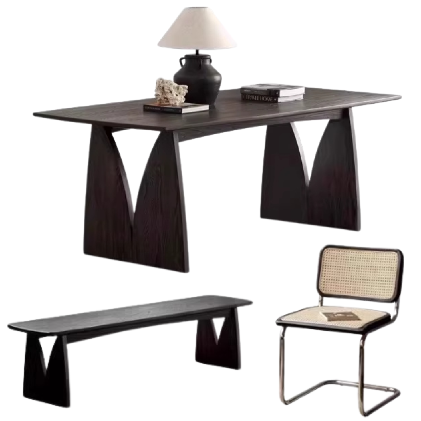 Handcrafted Oak Solid Wood Wabi Sabi Style Dining Table - Natural Wood Grain Texture - Modern Minimalist Furniture for Dining Room, Kitchen, or Open Concept Living Space