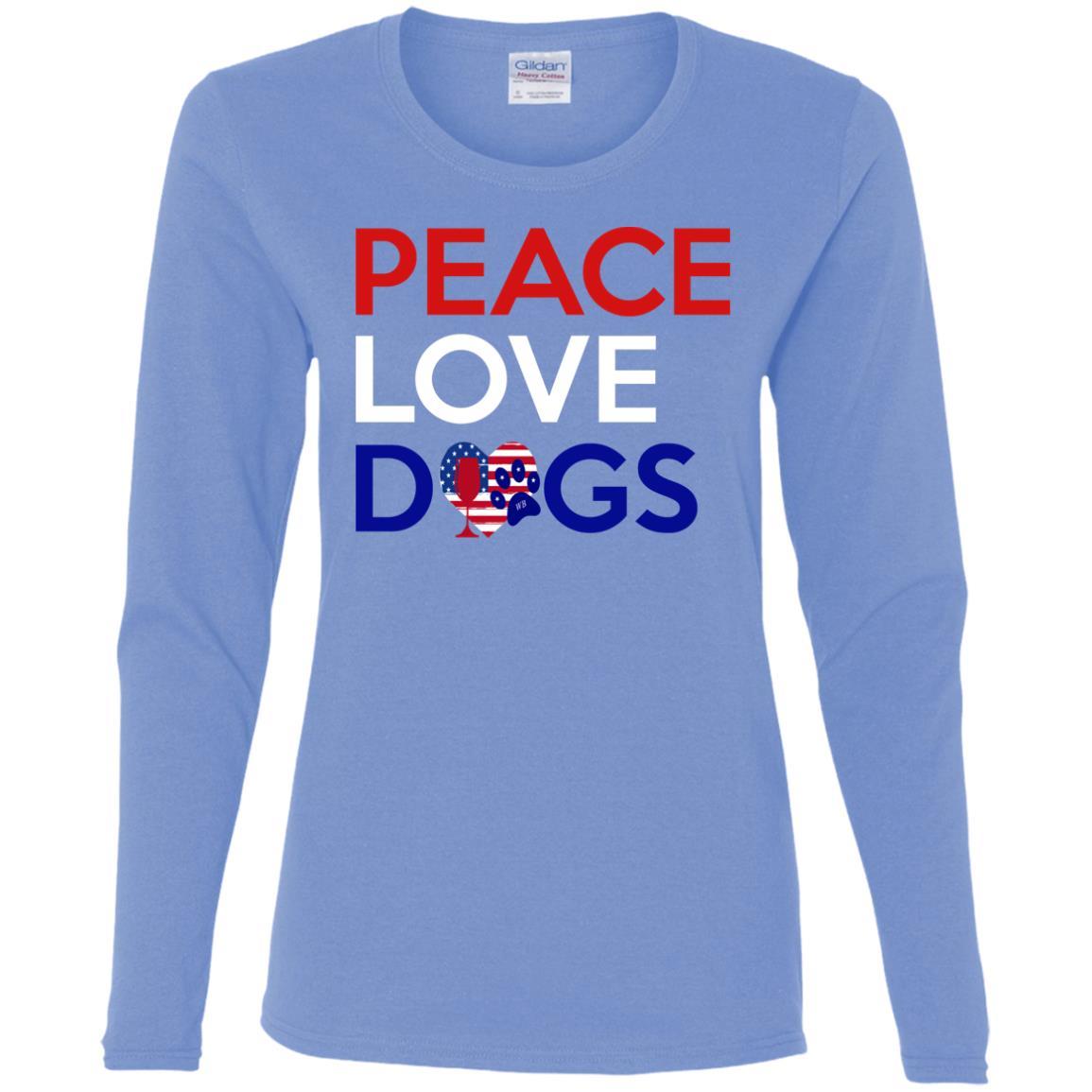 Peace Love Dogs Women's Cotton Long Sleeve T-Shirt | Soft Casual Comfort Tee for Dog Lovers | Perfect for Daily Wear, Dog Walks & Pet-Friendly Outings