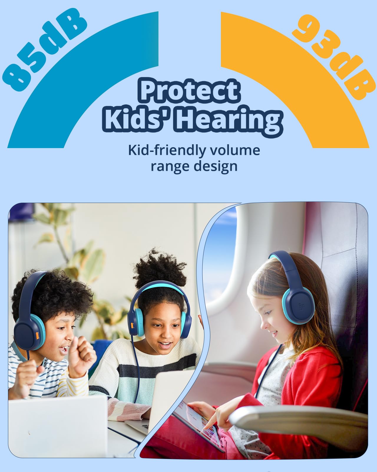 Tronsmart KH01 Kids Headphones - Foldable Over-Ear Safe Volume (85/93dB) HD Stereo Wired Headphones for Boys & Girls with 3.5mm Jack - Perfect for School, Travel, Tablets, Kindle & Online Learning