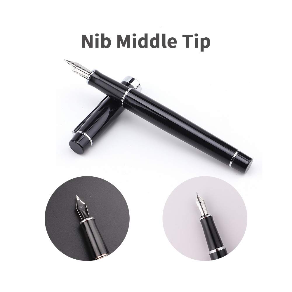 Premium Refillable Black Fountain Pen with Fine Nib - Luxury Business Writing Pen for Men (Gift Box Included) - Ideal for Office Use, Professional Signatures & Elegant Gift Giving