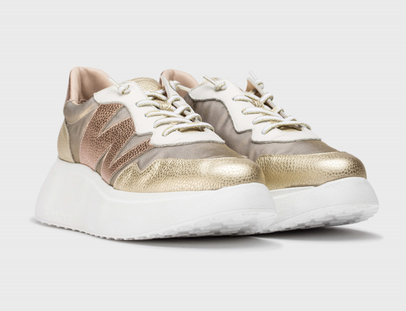 Wonders ZENIT Gold Chunky Sneakers with Rose Gold Details - Stylish Women's Fashion Trainers for Casual Wear, Gym & Street Style