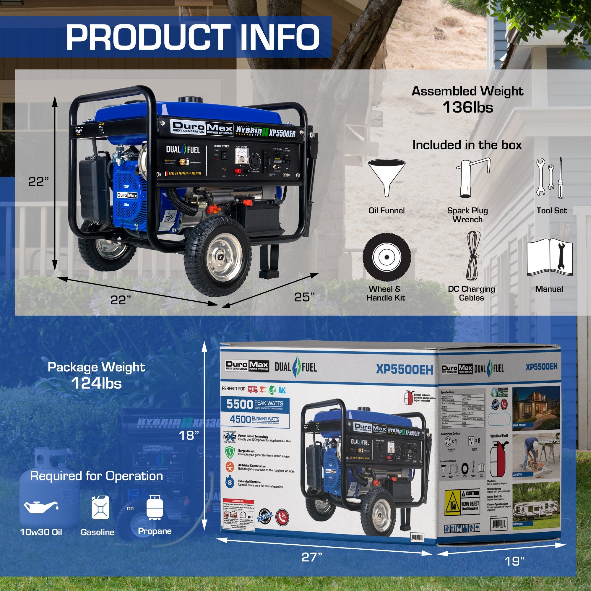 DuroMax XP5500EH 5500W Dual Fuel Portable Generator with Electric Start - Gas & Propane Powered for Camping, RV, Home Backup Power & Emergency Use
