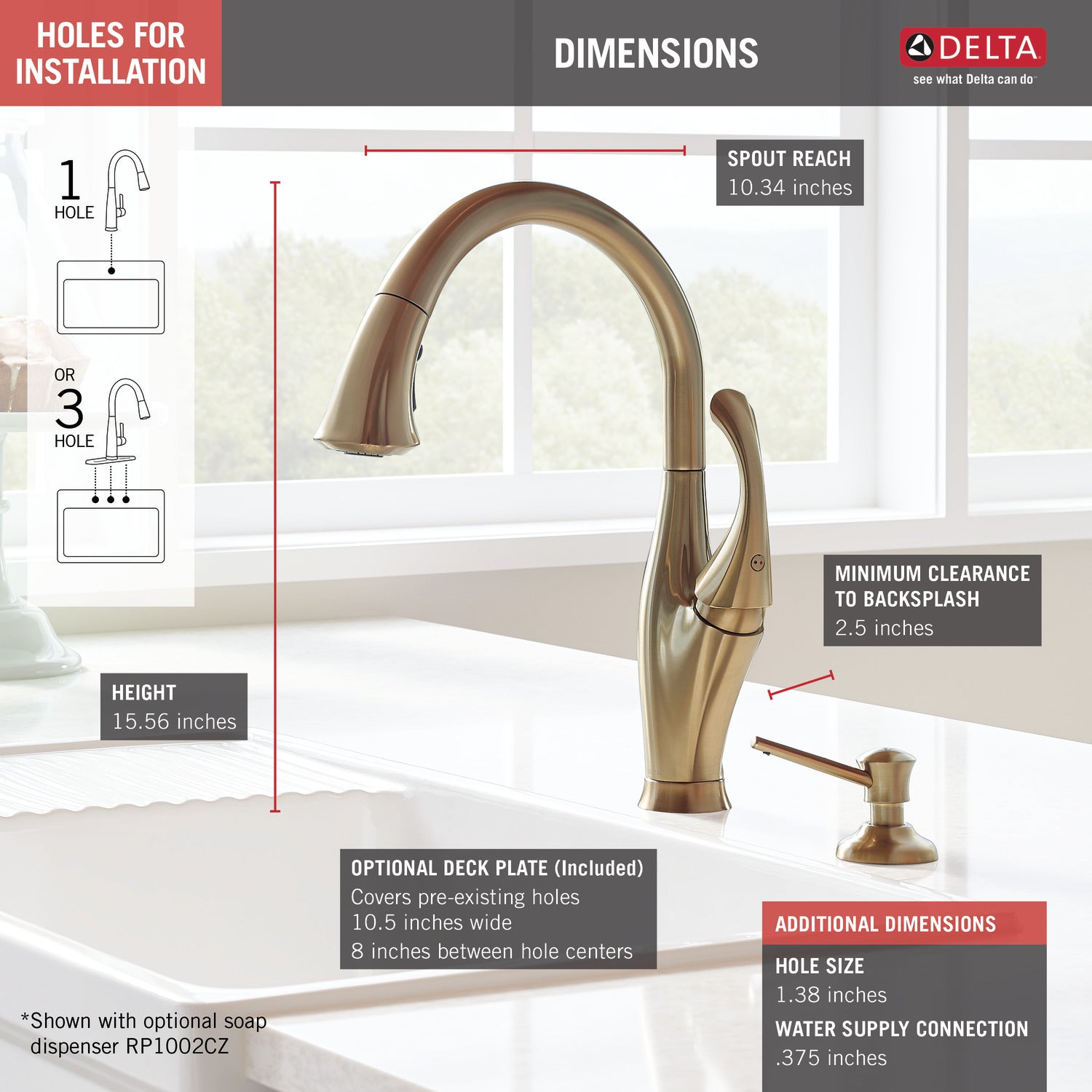 Delta Addison 9192 CZ DST Champagne Bronze Pull-Down Spray Kitchen Faucet - Modern Touchless Design for Easy Cooking & Dishwashing