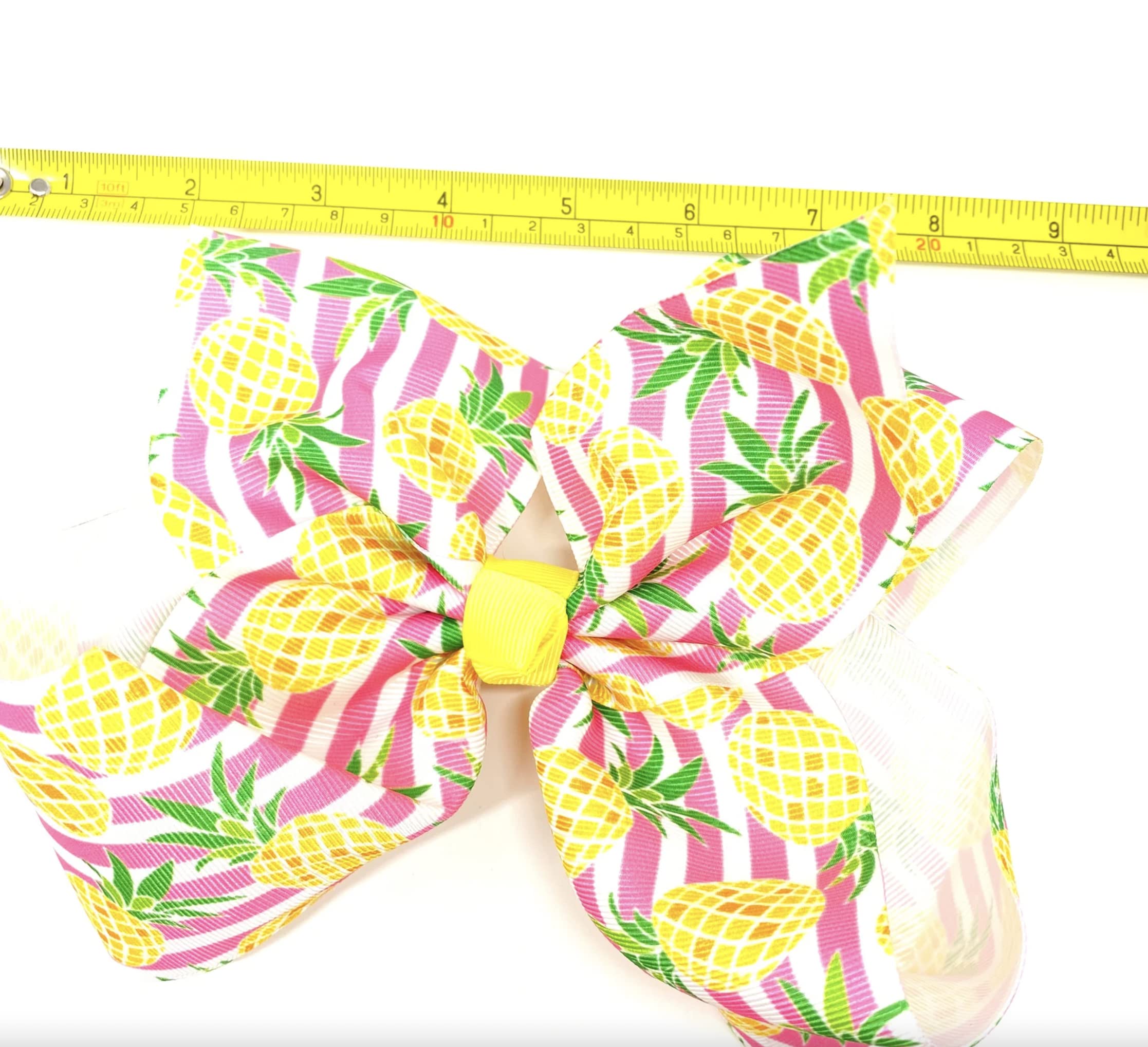 8-Inch Jumbo Handmade Grosgrain Ribbon Hair Bow with Alligator Clip - Pineapple Pink Stripe for Women & Girls | Perfect for Parties, Weddings & Everyday Hair Accessories