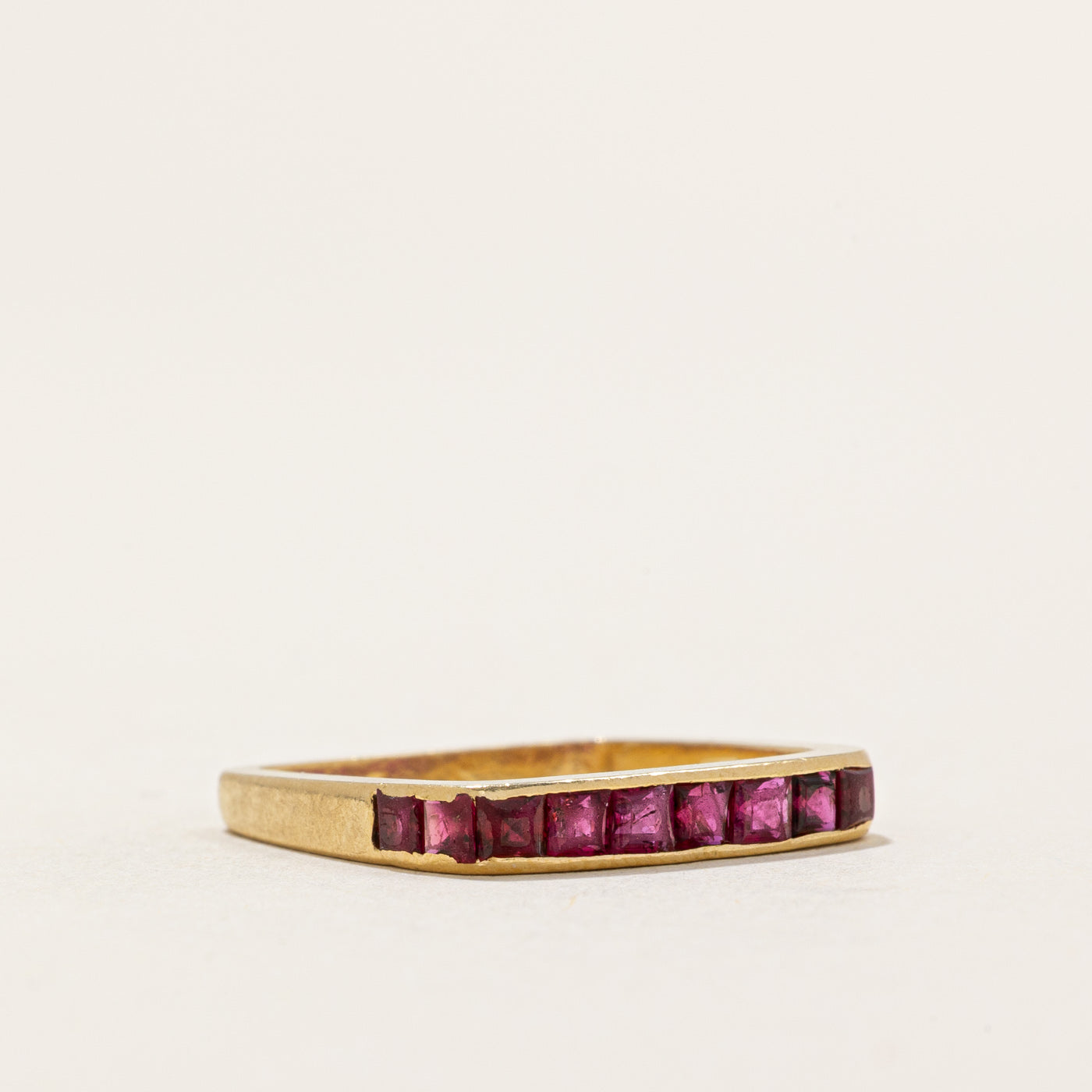1976 London Channel Set Ruby Square Band Ring | 0.60ctw Genuine Ruby | Size 4.25 | Vintage Jewelry for Women | Perfect for Weddings, Anniversaries & Special Occasions