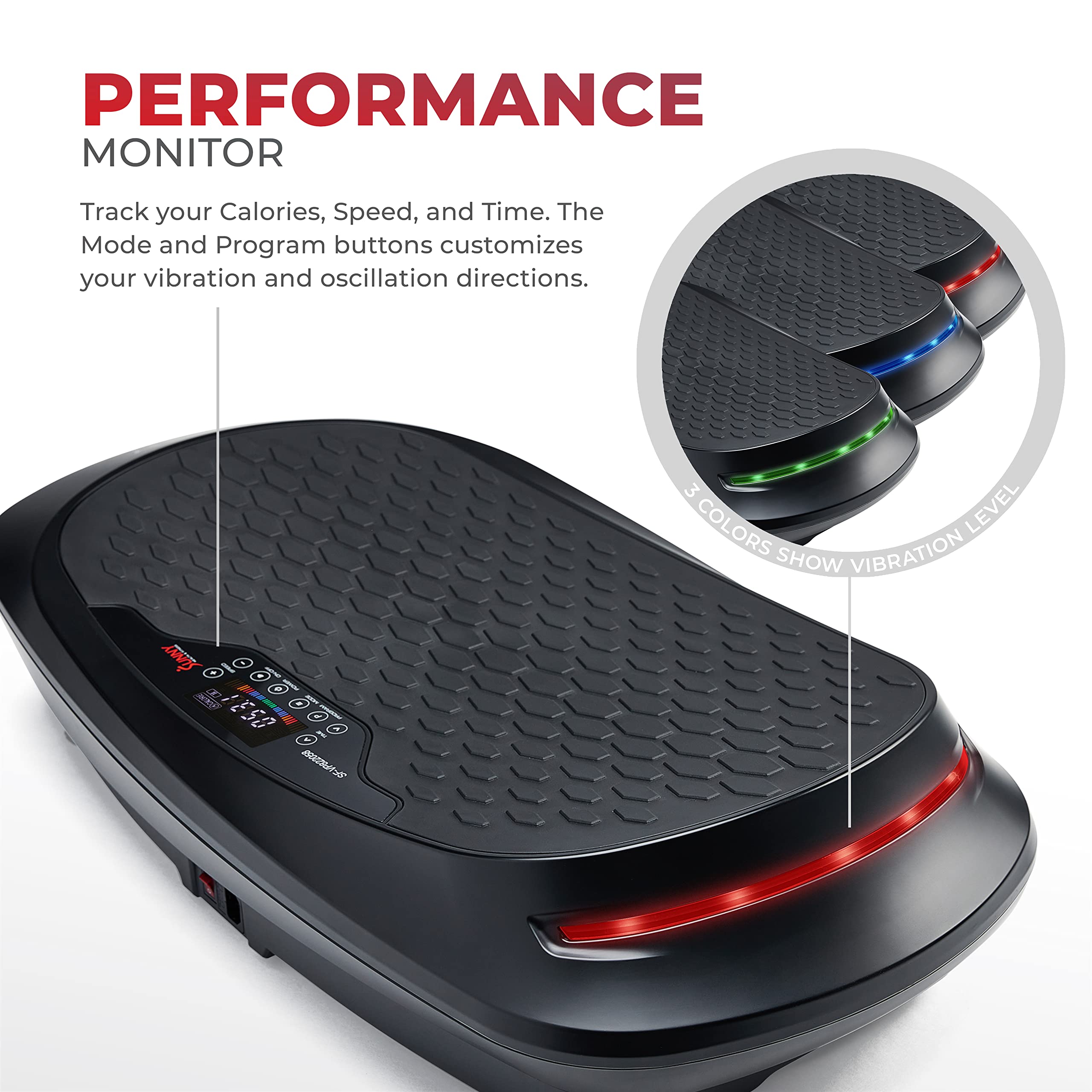 Sunny Health & Fitness Vibration Plate Exercise Machine - Full Body Workout Platform with 10 Speed Levels & 5 Modes for Lymphatic Drainage, Weight Loss & Muscle Toning | Home Gym Equipment for Stress Relief & Fitness Training