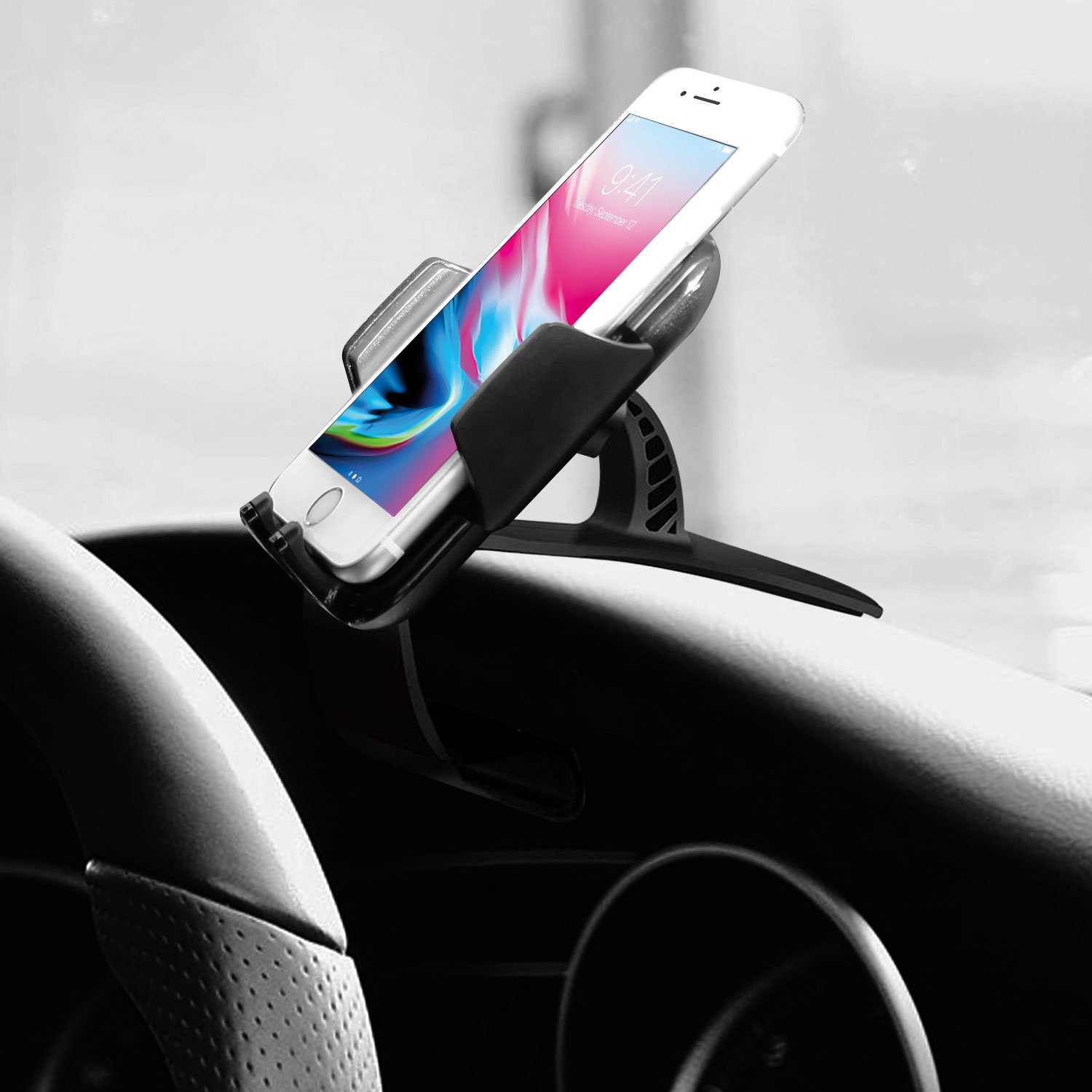 Universal Car Phone Holder Dash Mount - Adjustable Dashboard Phone Stand Clip for iPhone, Samsung Galaxy, Google Pixel & All Smartphones - Perfect for Hands-Free Driving, GPS Navigation & Safe Commuting