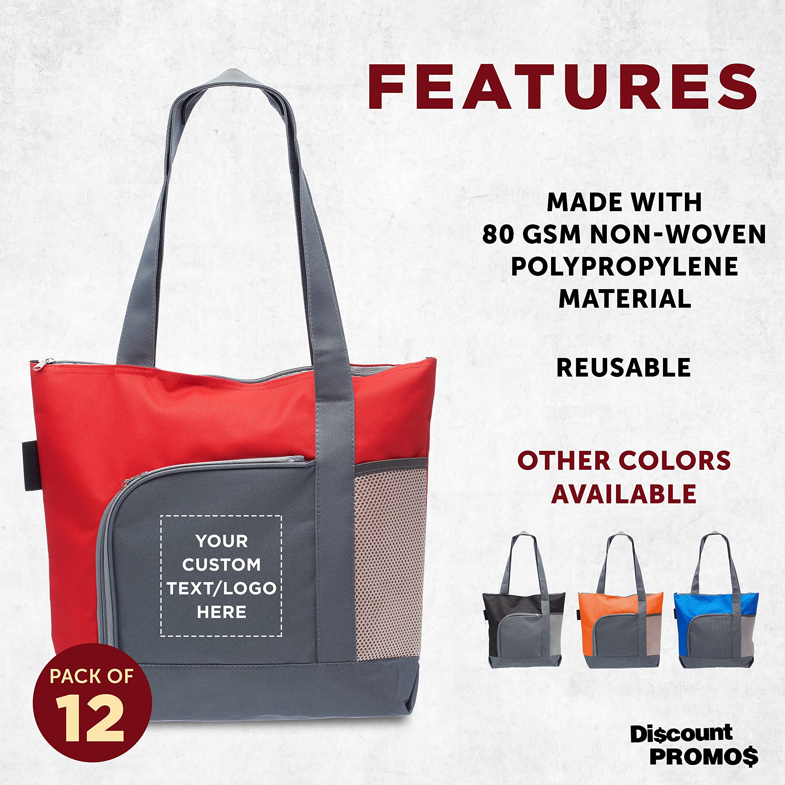 Custom Go Getter Sport Tote Beach Bags - Set of 12 Personalized Bulk Pack | Reusable Shopping Bags for Beach, Picnic & Outdoor Adventures | Premium Red Tote Bags for Women & Men | Perfect for Groceries, Travel & Sports Events