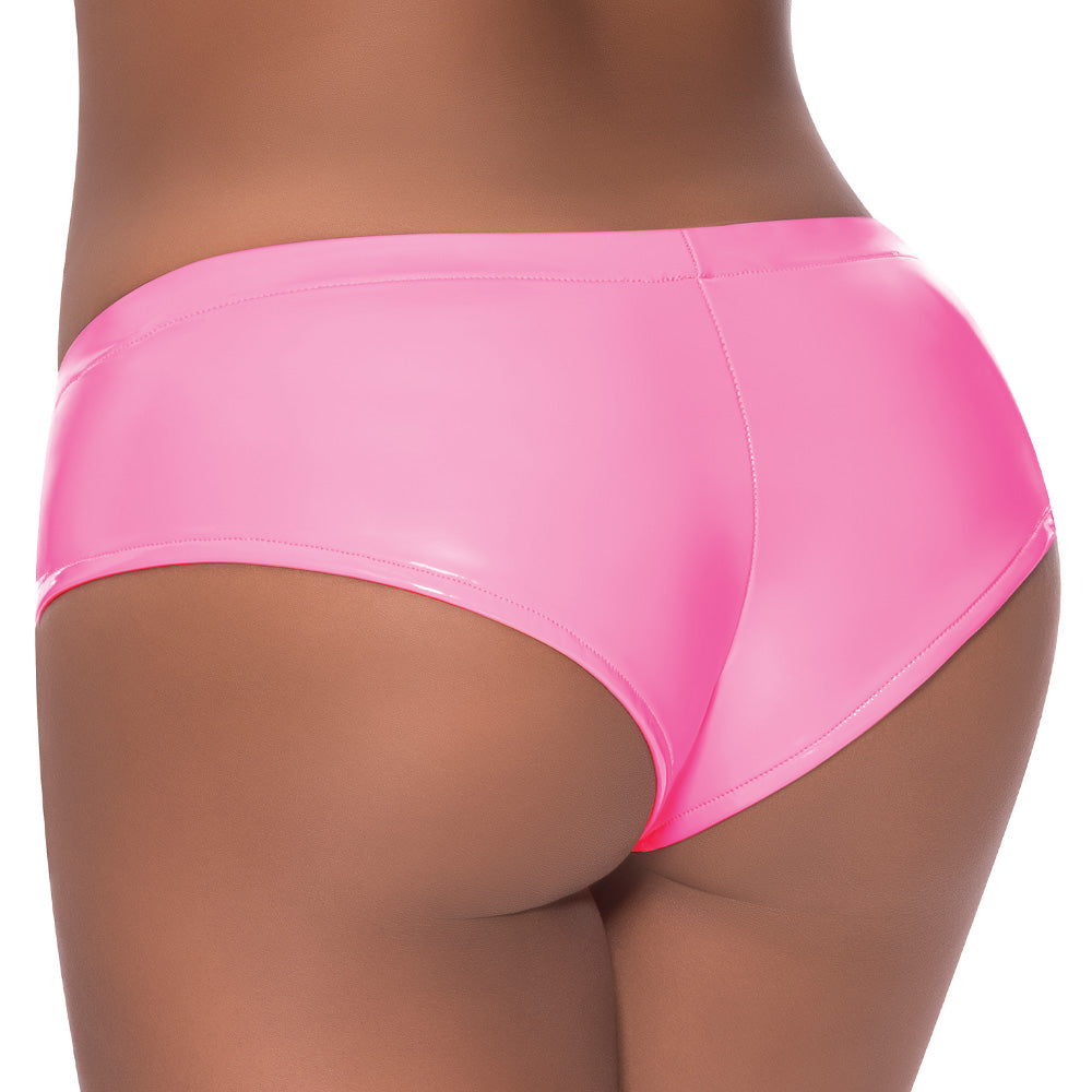 Sexy Wet Look Low Rise Split Crotch Boy Shorts - Women's Lingerie for Sensual Wear & Boudoir Photography