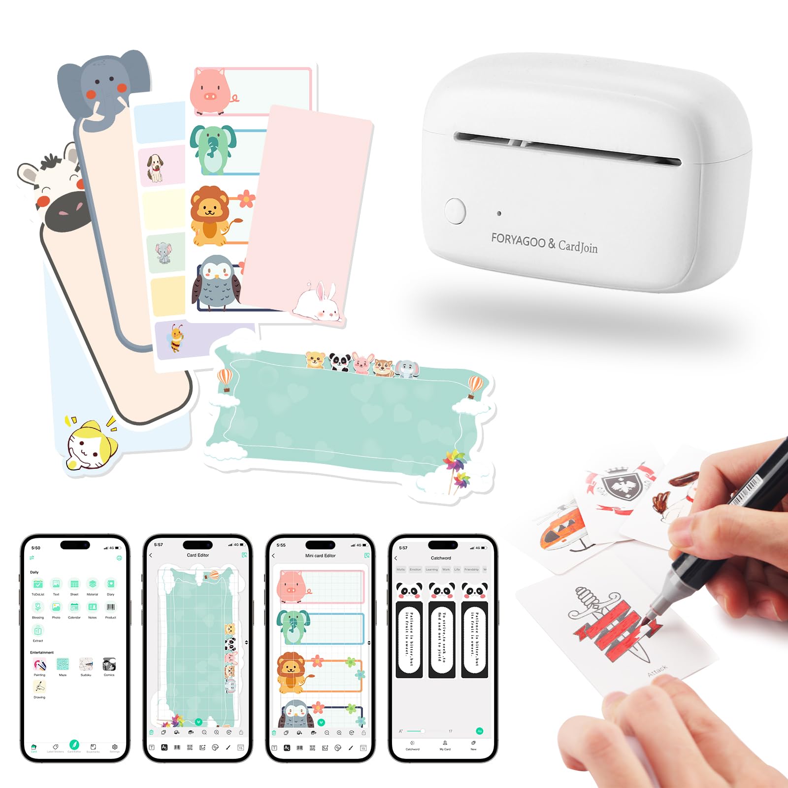 Mini Thermal Printer - Portable Bluetooth Sticker & Label Maker for Receipts, Tags, Board Game Cards | Inkless Pocket Printer for Work, Life & Study | Perfect for Office, Home, School & Travel Use