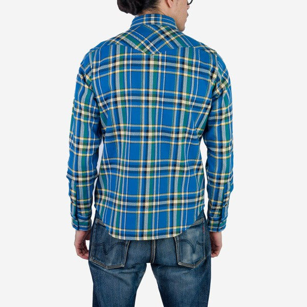 Iron Heart IHSH-370 Ultra Heavy Flannel Tartan Check Western Shirt for Men - Blue Plaid Workwear Shirt | Durable & Warm for Outdoor, Ranch Work & Casual Wear