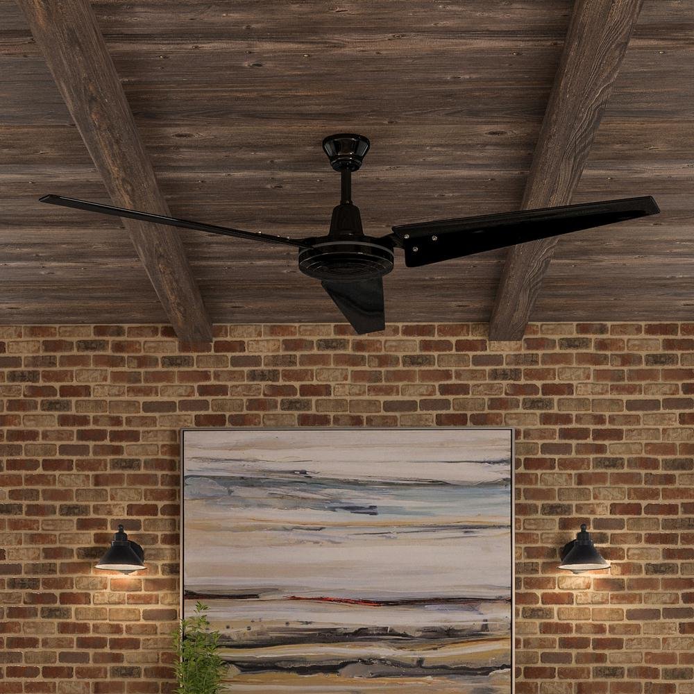Hampton Bay 60 Inch Black Industrial Ceiling Fan with Remote Control - Dimmable LED Light, High Velocity Airflow for Large Rooms, Living Room, Bedroom, Office & Warehouse
