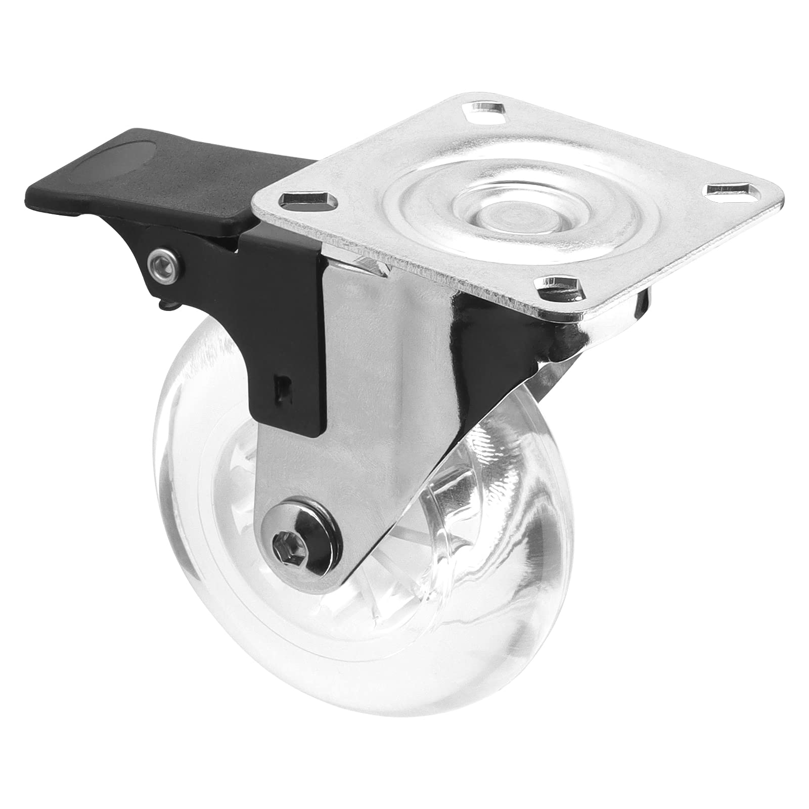 3 Inch Swivel Caster Wheels Set of 4 - 800lbs Heavy Duty Plate Casters with Mounting Hardware - Clear Industrial Wheels for Furniture, Workbench, Toolbox & Equipment - Lockable Casters for Smooth Mobility & Stability in Warehouses, Workshops & Home Use