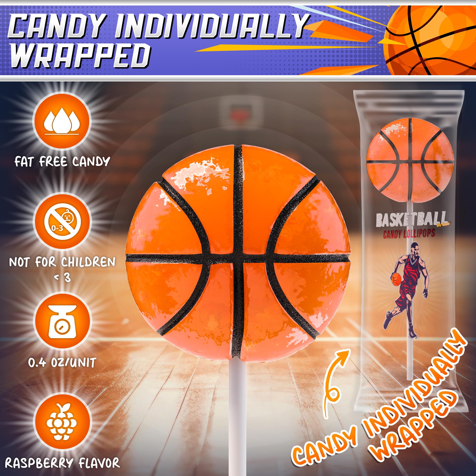 Basketball Lollipops 12 Pack - Bulk Basketball Candy for Sports Party Favors, Game Day Snacks & Team Decorations - Perfect for Basketball Birthday Parties, School Events and Sports Themed Celebrations