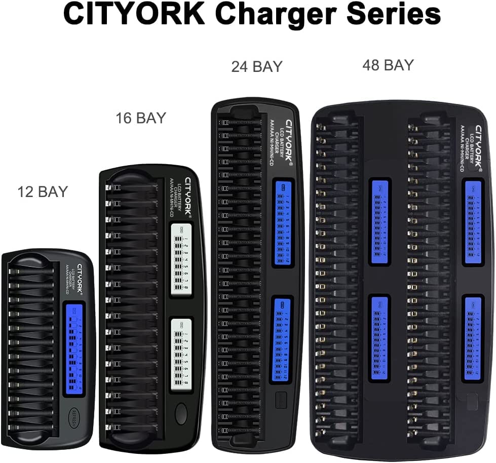 24-Bay Smart Battery Charger for AA/AAA NiMH/NiCd Rechargeable Batteries - Fast Charging with LCD Display, Built-in IC Protection & AC Adapter - Perfect for Home, Office, and Emergency Power Needs