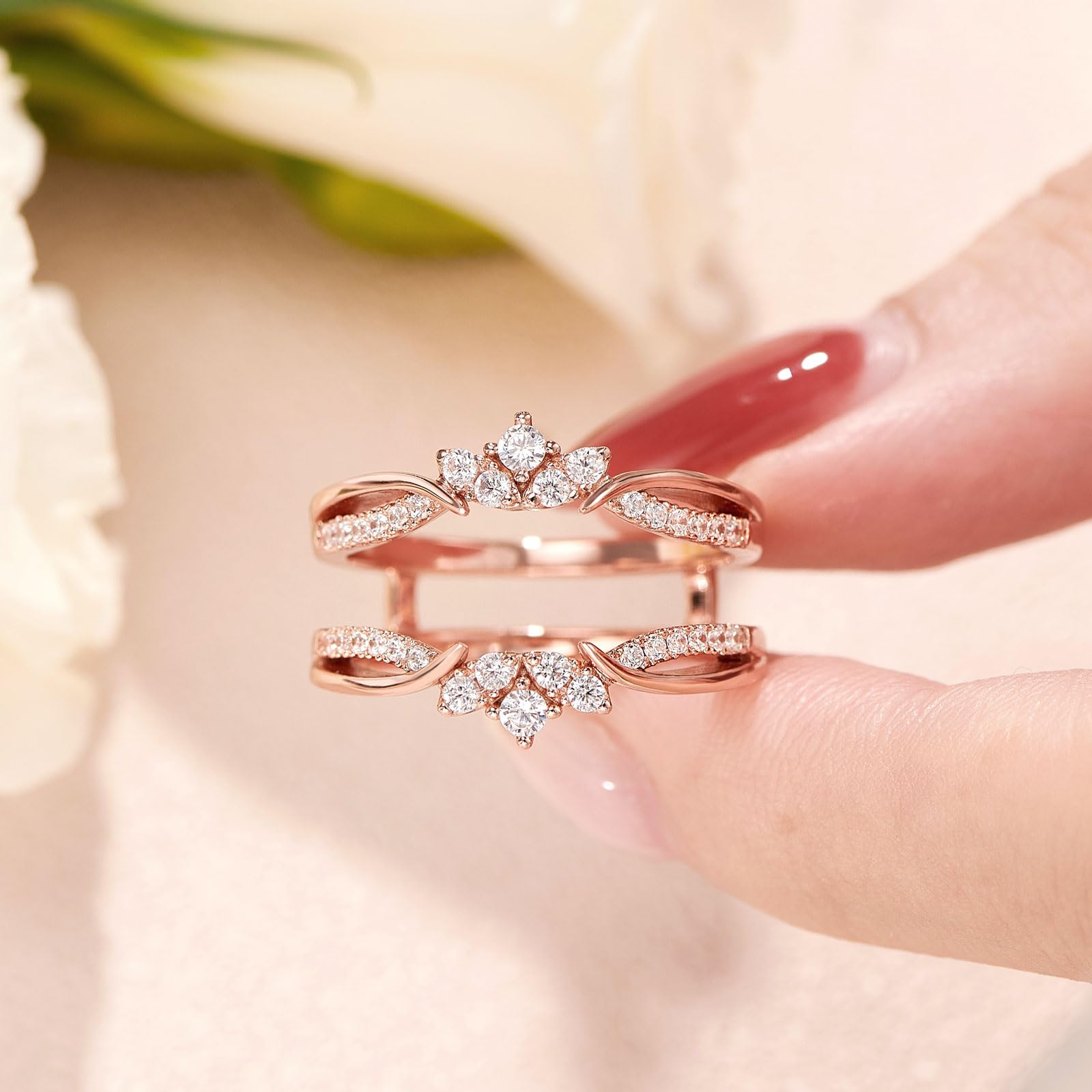 SHELOVES Rose Gold Plated Guard Ring Enhancers for Engagement Rings - AAAAA Cubic Zirconia 925 Sterling Silver Size 5-12 - Perfect for Bridal Jewelry, Wedding Bands & Anniversary Gifts