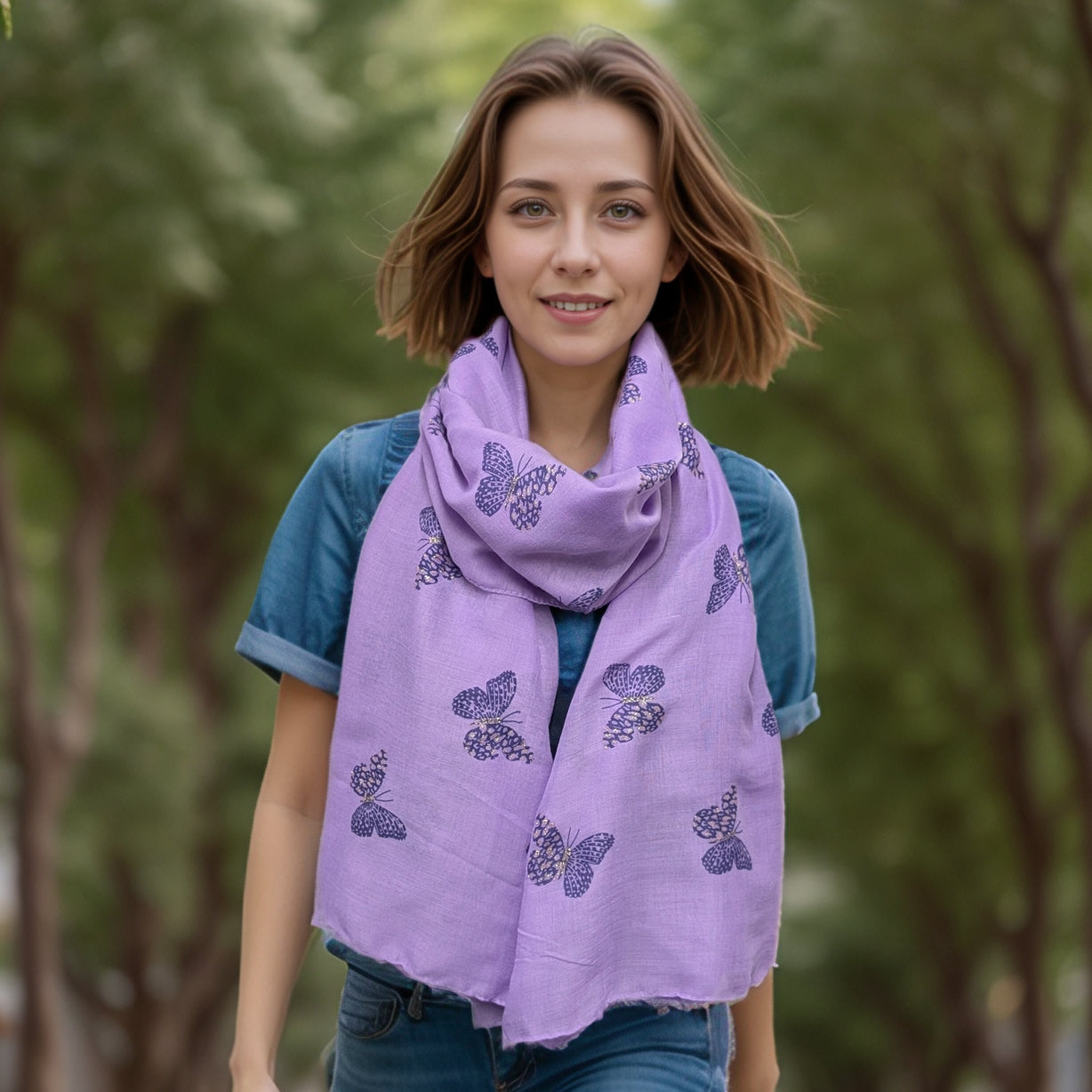 Little Remo Glitter Butterfly Scarf (70x180cm) - Elegant Lilac Shawl for Women, Lightweight Fashion Accessory for Parties, Weddings & Evening Events