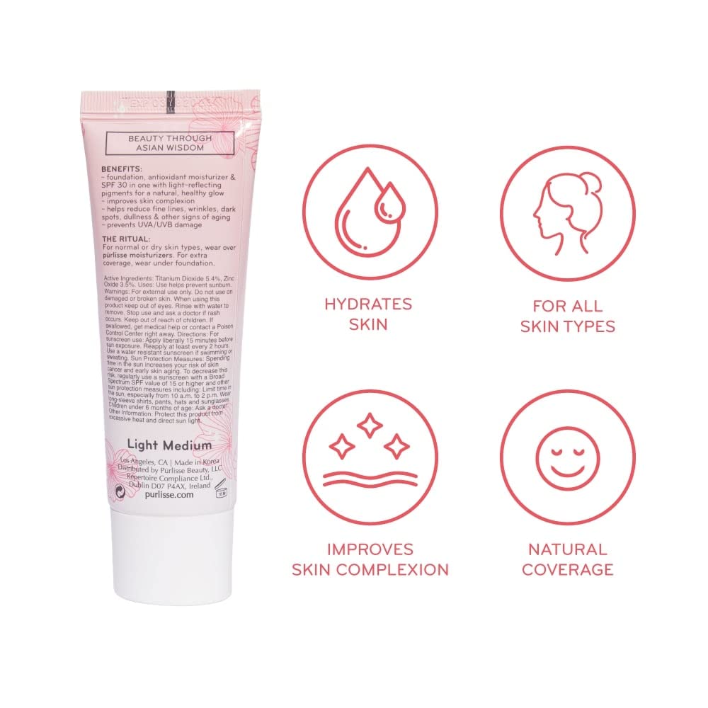 Pūrlisse Ageless Glow Serum BB Cream SPF 40 - Anti-Aging BB Cream with Bakuchiol & Vitamin C for Firming, Wrinkle Reduction & Dewy Skin - Medium Warm (1.4 oz) - Perfect for Daily Sun Protection & Natural Makeup Look