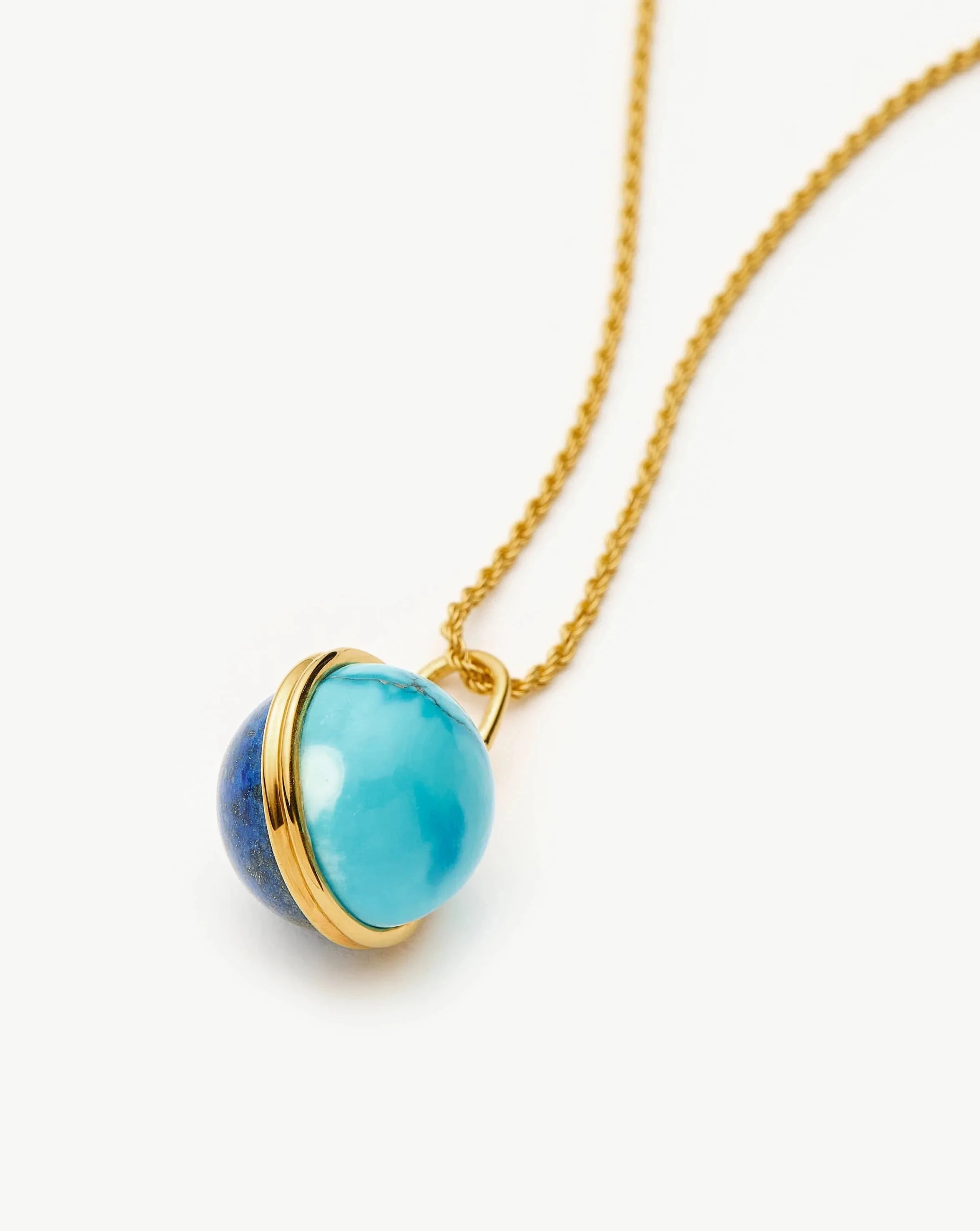 18K Gold Plated Sphere Gemstone Pendant Necklace with Lapis Lazuli & Turquoise - Elegant Jewelry for Women, Perfect for Parties, Weddings & Gifts