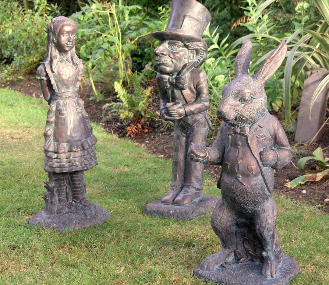 Alice in Wonderland Bronze Finish Statue - White Rabbit Figurine for Indoor & Outdoor Decor, Garden, Patio, Lawn, Yard - Perfect for Fairy Tale Themed Parties & Whimsical Home Decor