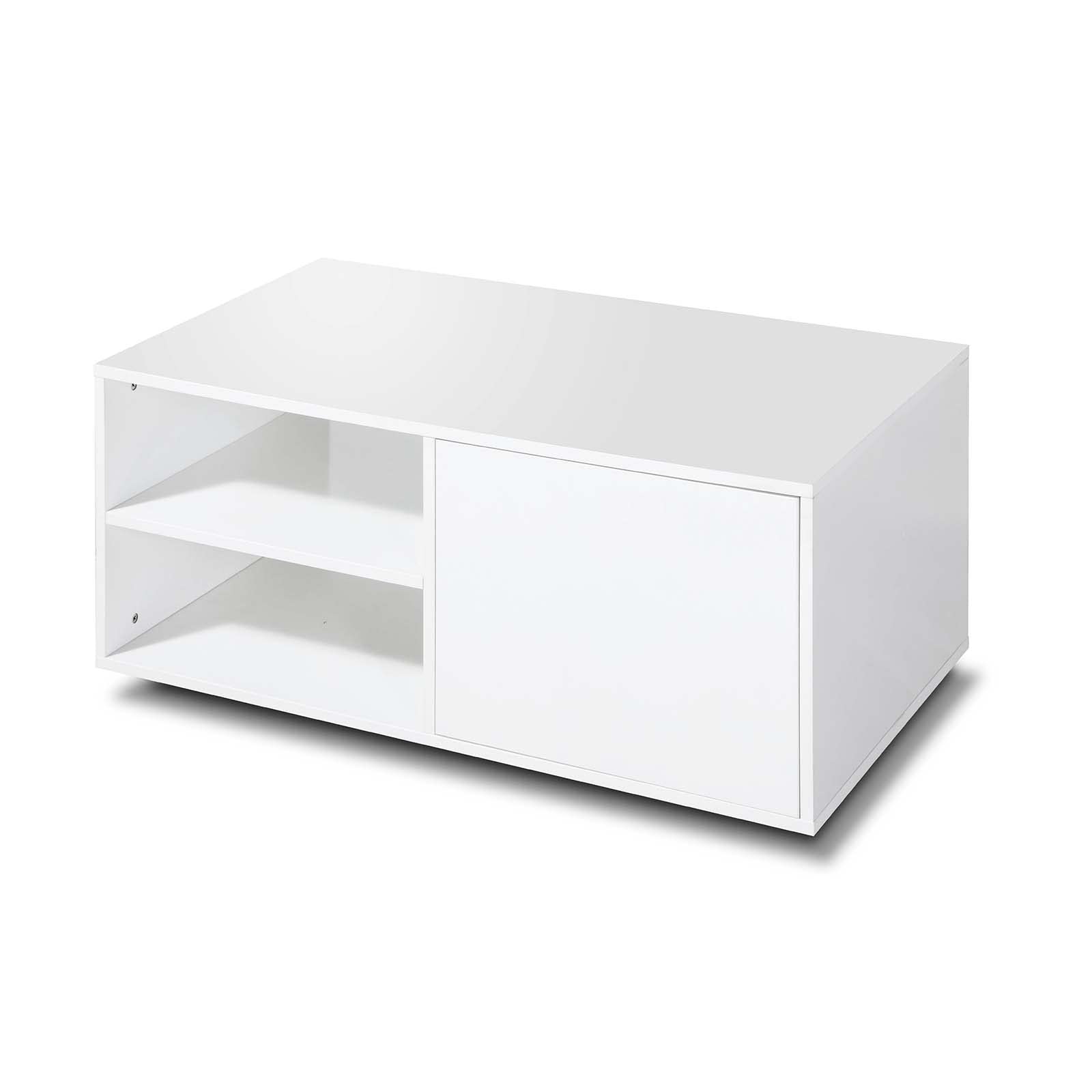 Modern White HGPZ LED Coffee Table with Storage Compartment - High Gloss Movable Cocktail Table for Living Room, Lounge & Home Decor