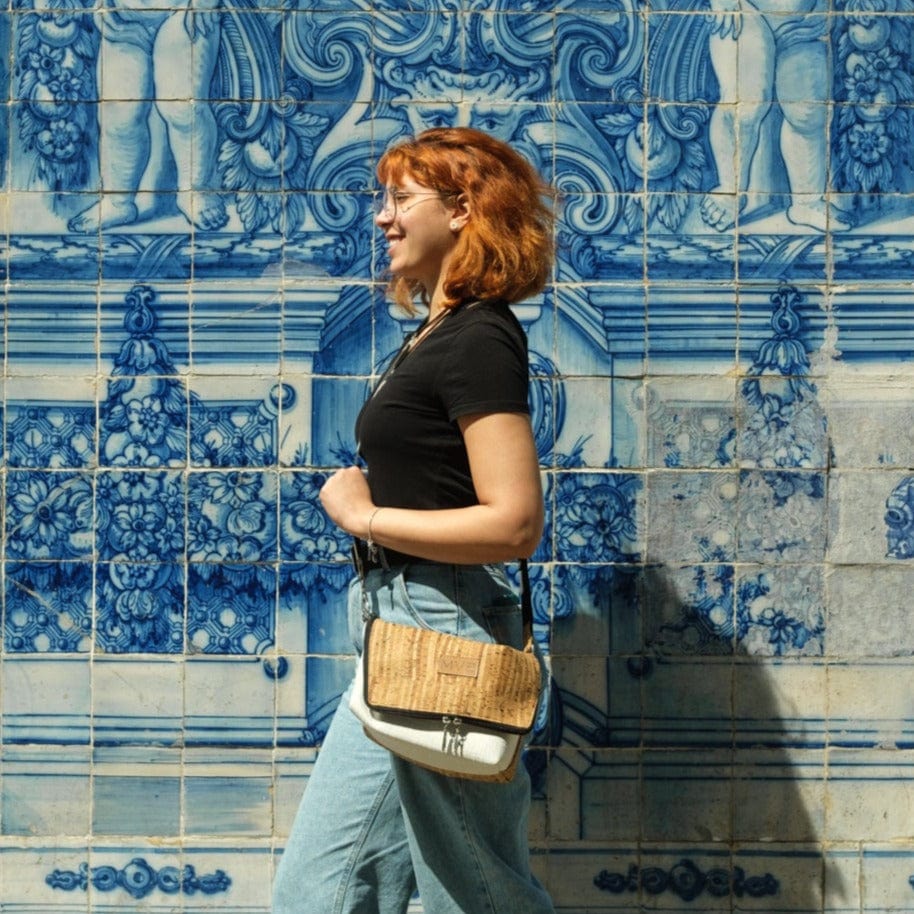 Vegan Crossbody Bag for Women - Summer Canvas & Cork Flop Bag | Soft Natural Material | Perfect for Beach, Travel & Everyday Use