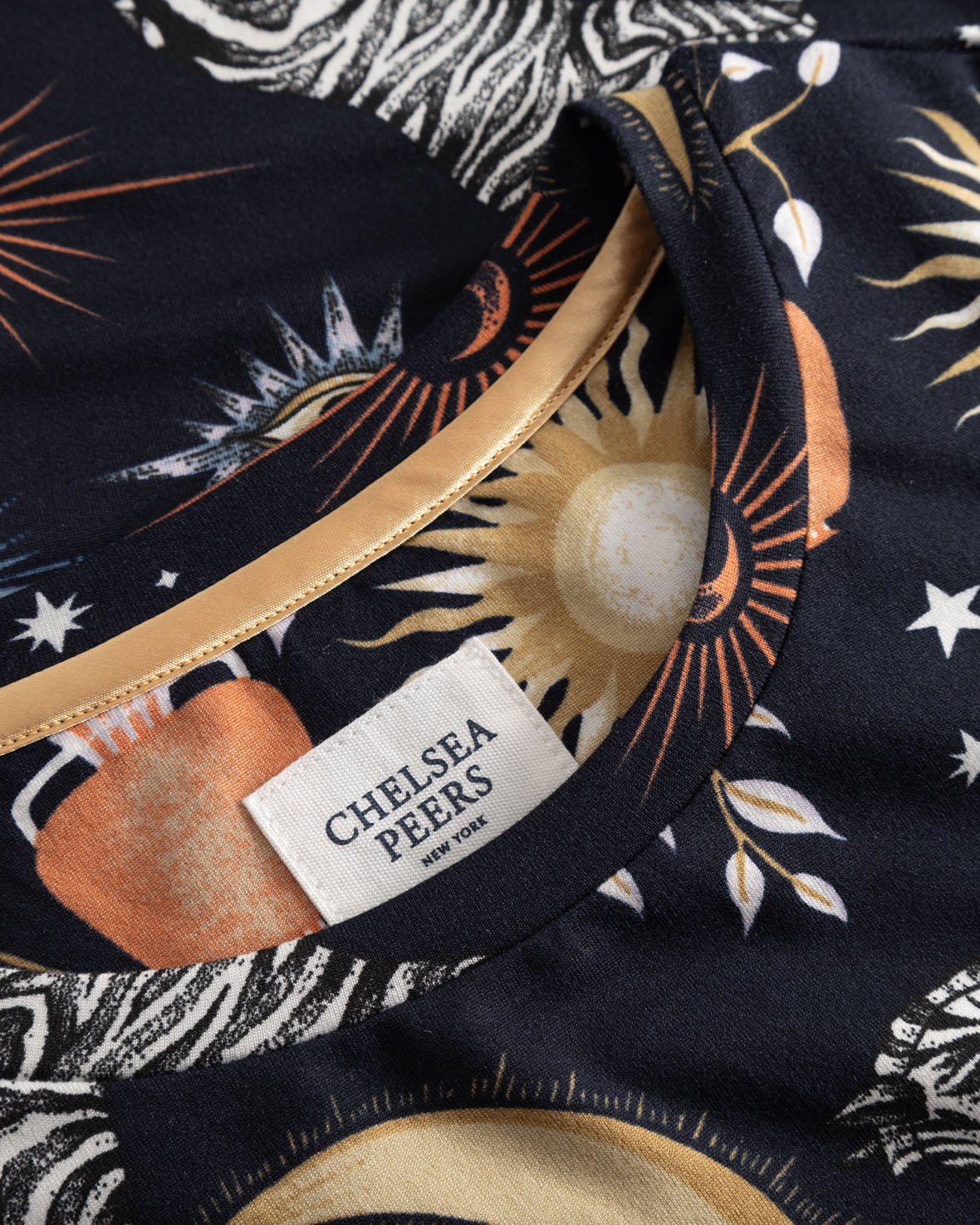 Celestial Zebra Print Short Sleeve Pajama Set for Women - Navy Blue Sleepwear for Summer & Lounge Wear - Soft & Comfortable Nightwear for Relaxing at Home