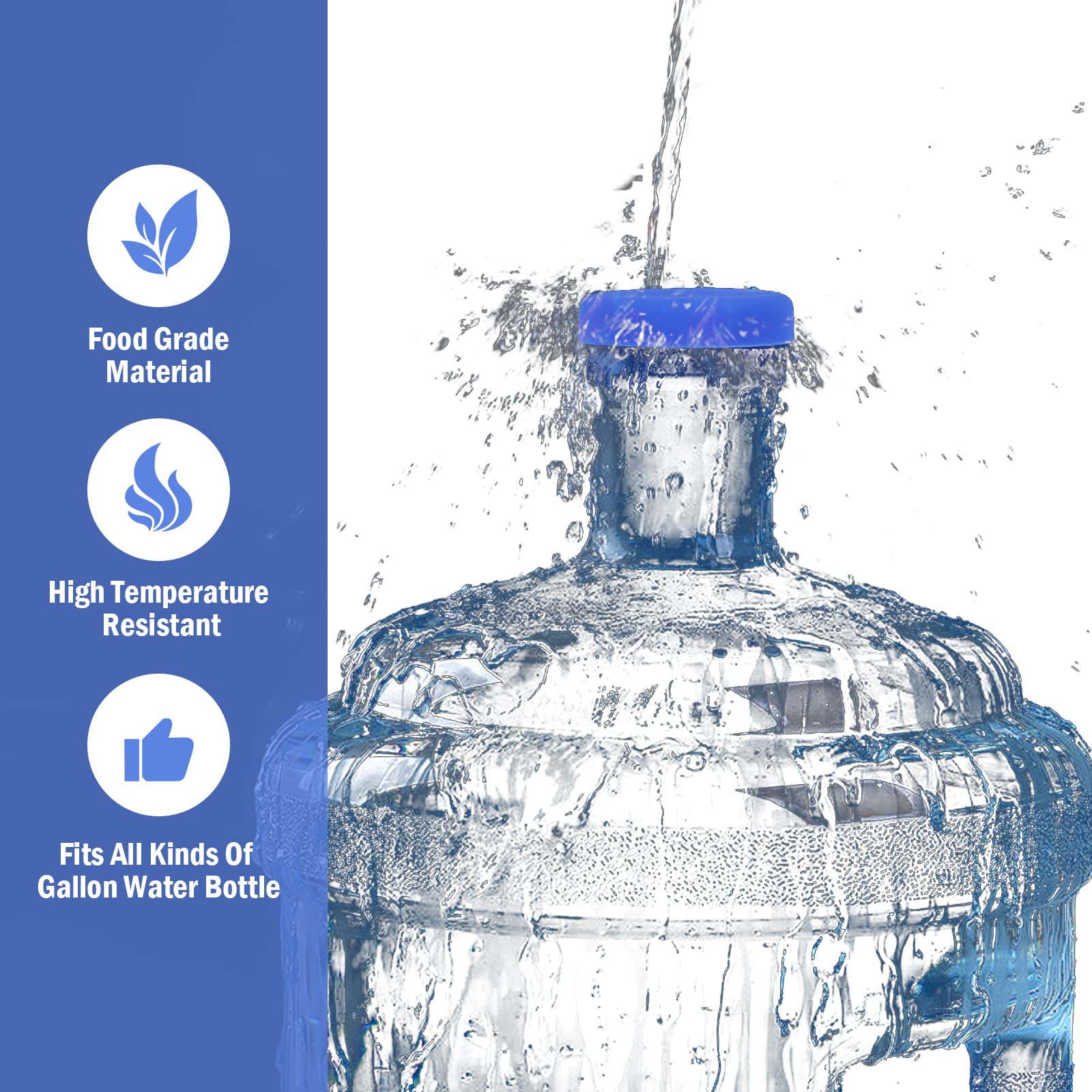 3 & 5 Gallon Water Bottle Replacement Caps - 100% Food Grade Silicone, Reusable, Non-Spill, Non-Toxic (6 Pack) - Perfect for Home, Office, Camping & Emergency Water Storage