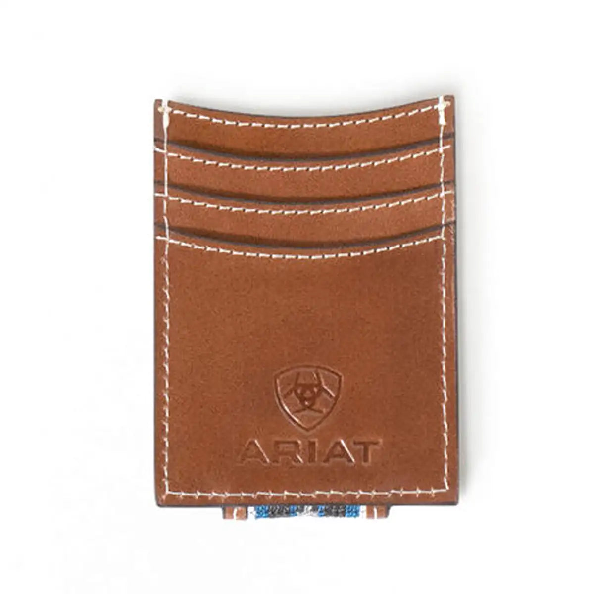 Ariat Southwest Inlay Money Clip for Men - Genuine Leather Brown & Blue Western Style Wallet Accessory - Perfect for Cowboy Boots, Jeans & Ranch Wear