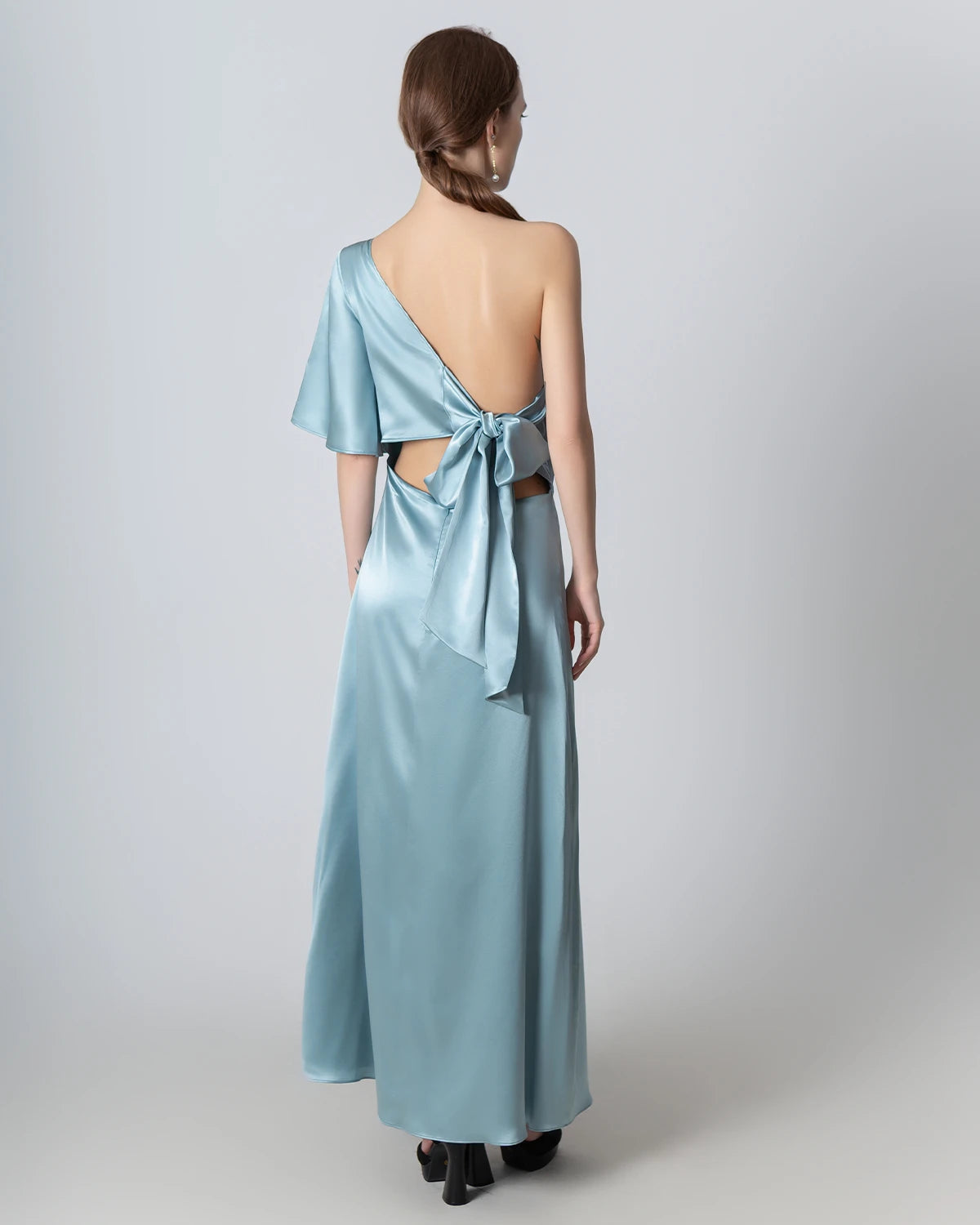 Elegant One Shoulder Tie Back Maxi Silk Dress for Women - Perfect for Weddings, Parties & Evening Events