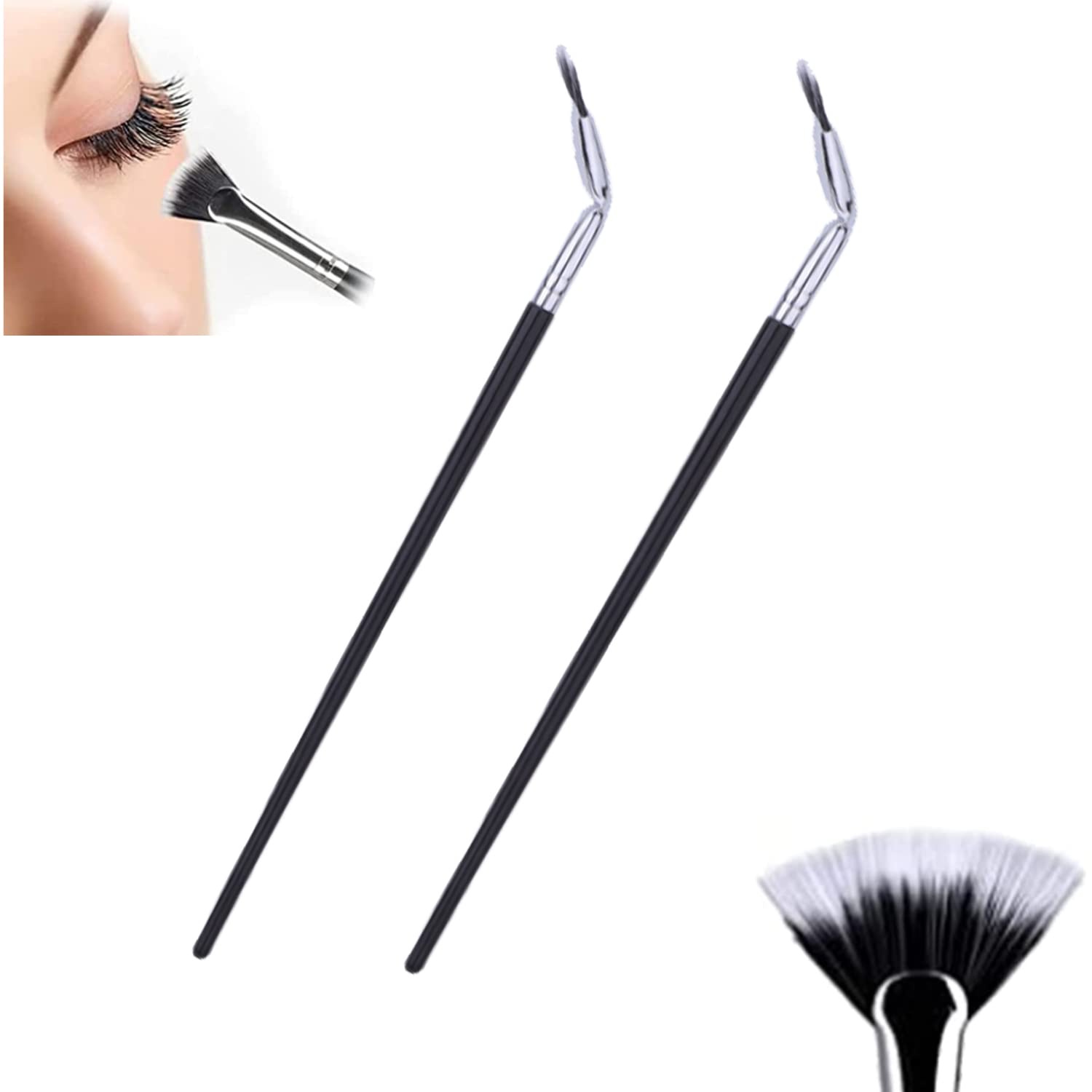 Angled Fan Shaped Eyelash Brush - 2PC Set of Bent Eyelash Combs & Separators for Flawless Lash Extension Application | Portable Makeup Tool for Women, Perfect for Mascara, False Lashes & Everyday Makeup Routine