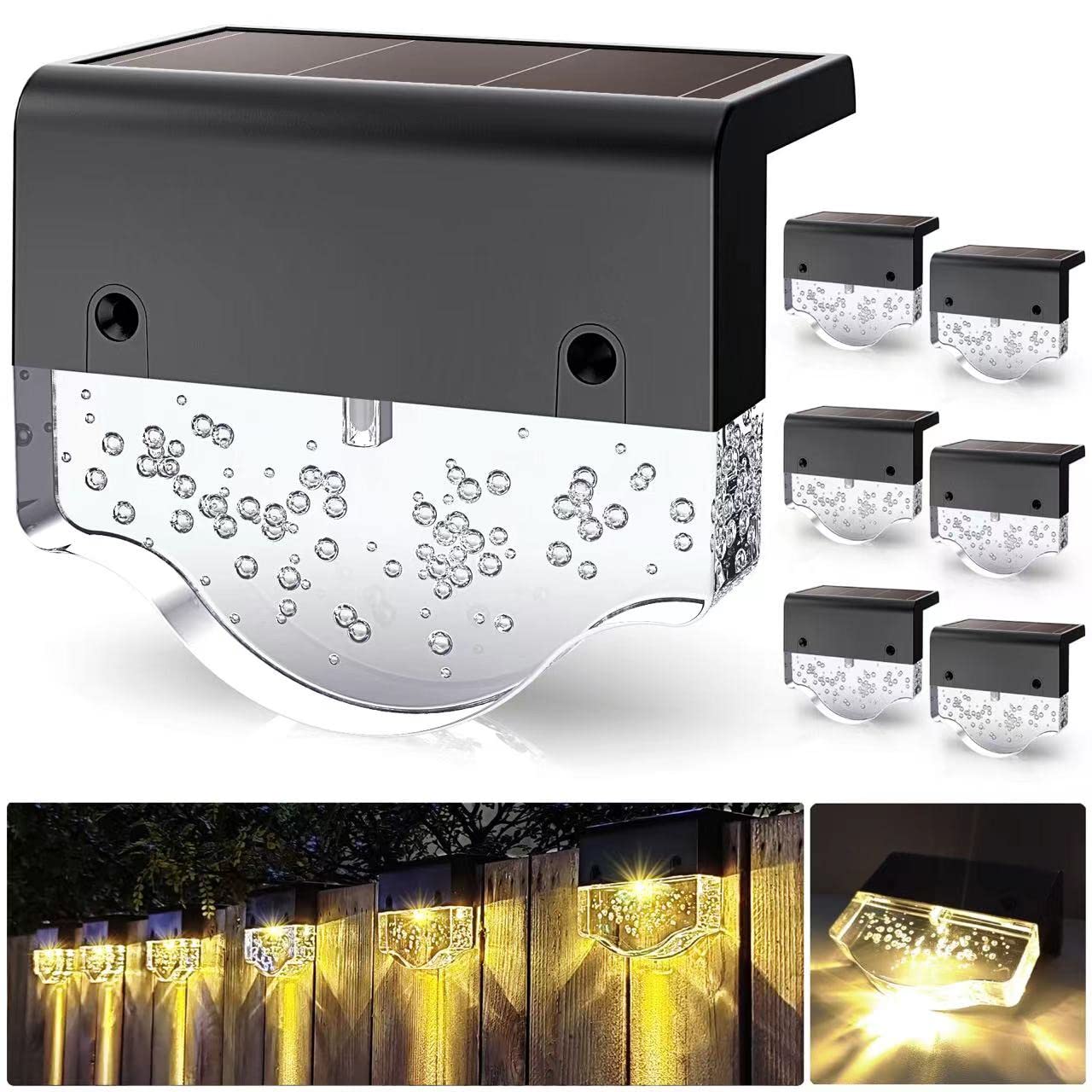 Solar Deck Lights Outdoor Waterproof - 6 Pack LED Solar Step Lights with Warm White/Yellow Light (10 Lumens) - Solar Fence & Wall Lights for Patio, Stairs, Yard, Garden, Pathway - Perfect for Nighttime Safety & Landscape Lighting