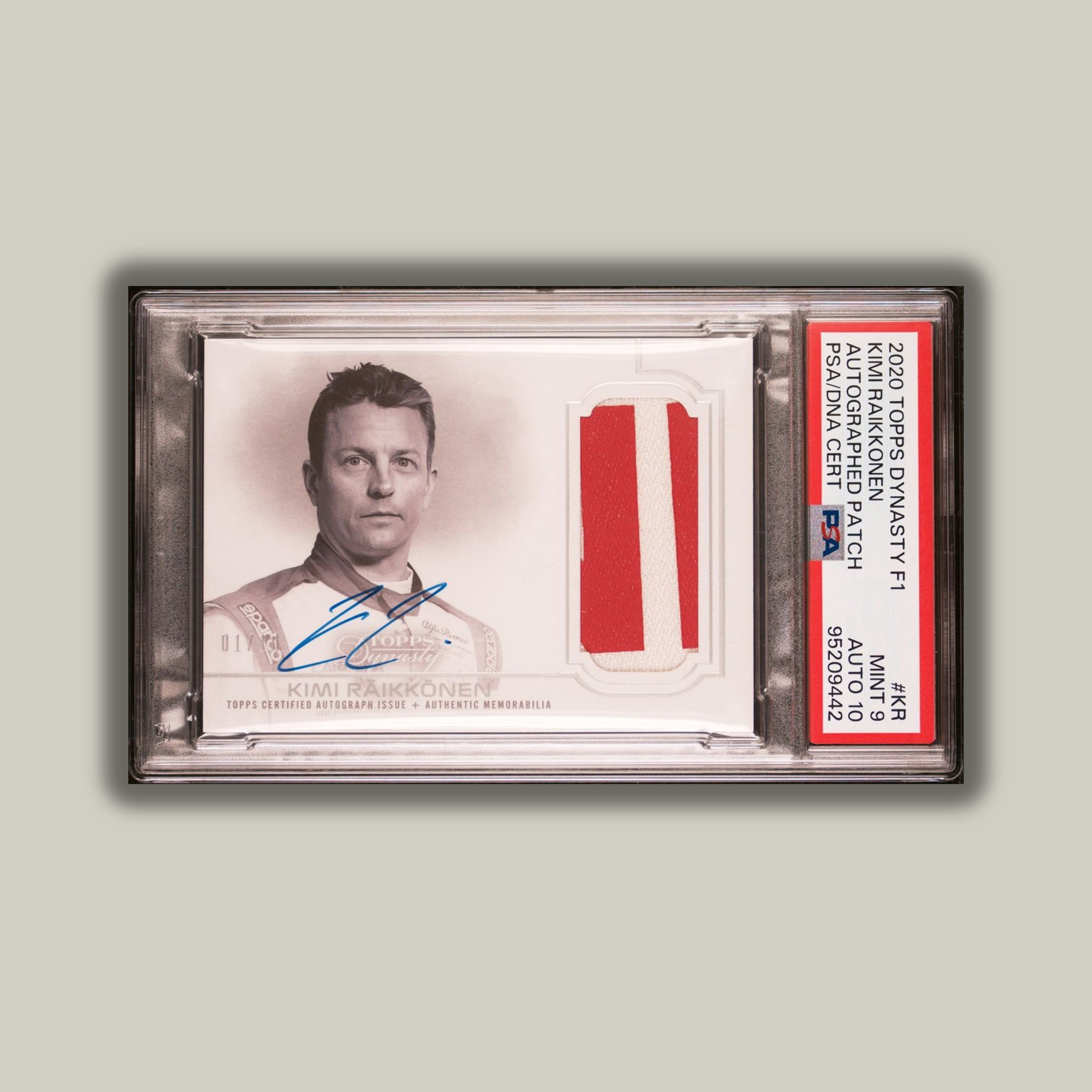 2020 Topps Dynasty F1 Kimi Raikkonen #DAP KR Auto Patch Card PSA 10 POP 1 - Rare Collectible for Formula 1 Fans & Sports Memorabilia Enthusiasts