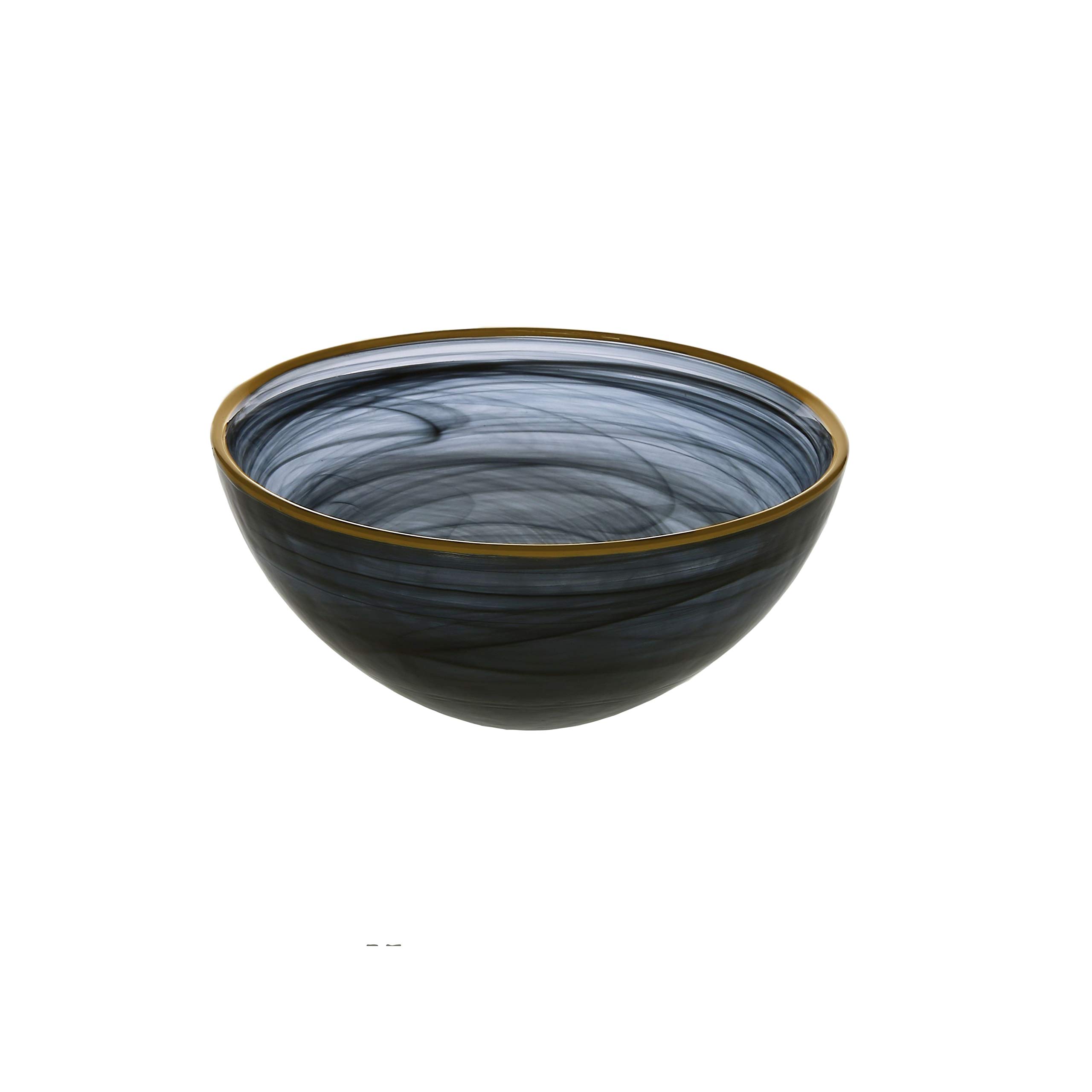 Classic Touch Decor Black Alabaster Bowl with Gold Rim - Elegant Centerpiece for Dining Table, Mantel, or Gift Display