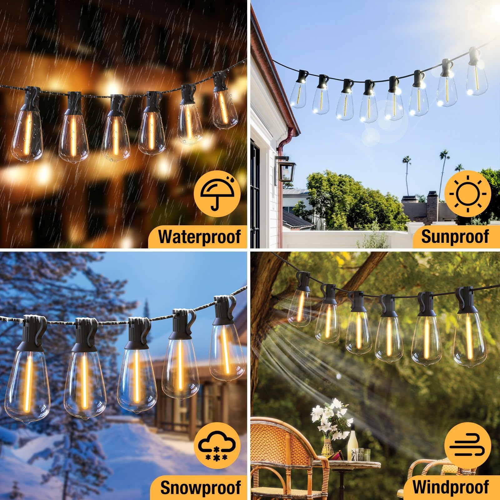 116FT Waterproof Outdoor String Lights with Shatterproof ST38 Edison Bulbs - Dimmable Patio Lights with Remote for Porch, Garden, Backyard | Perfect for Bistro, Gazebos, Fence & Outdoor Entertaining