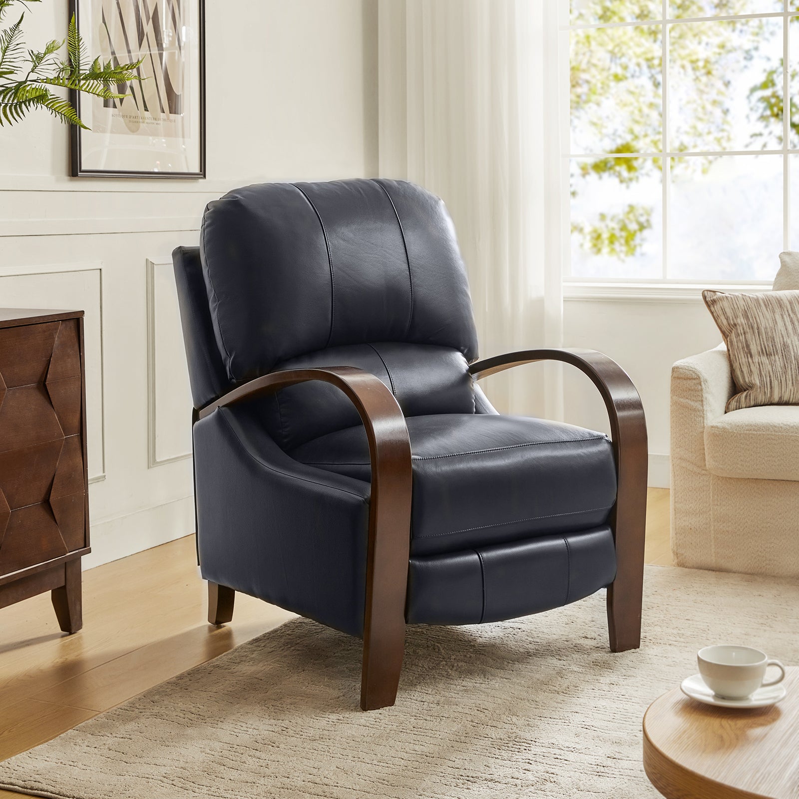 Melissa Genuine Leather Manual Recliner Chair - Handcrafted Full Grain Leather Living Room Recliner with Smooth Manual Mechanism, Perfect for Home Theater, Gaming, and Relaxation