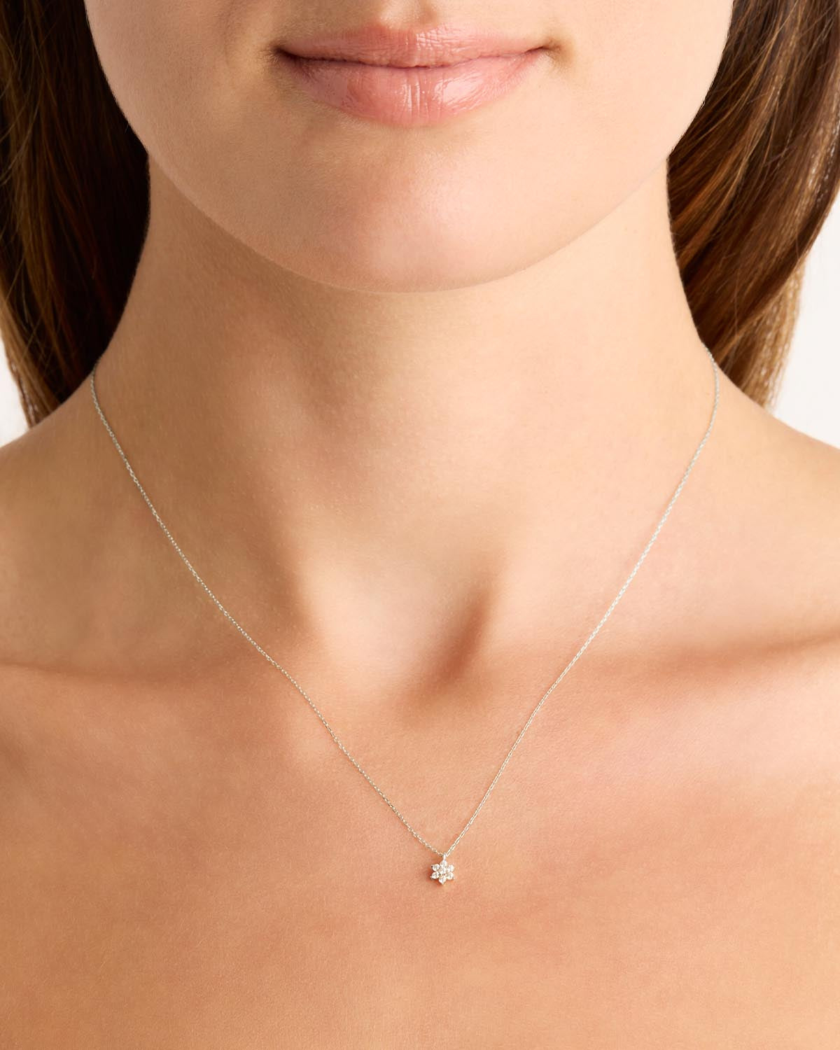14K Solid White Gold Crystal Lotus Flower Necklace for Women - Elegant Pendant Jewelry Gift for Birthday, Anniversary & Special Occasions