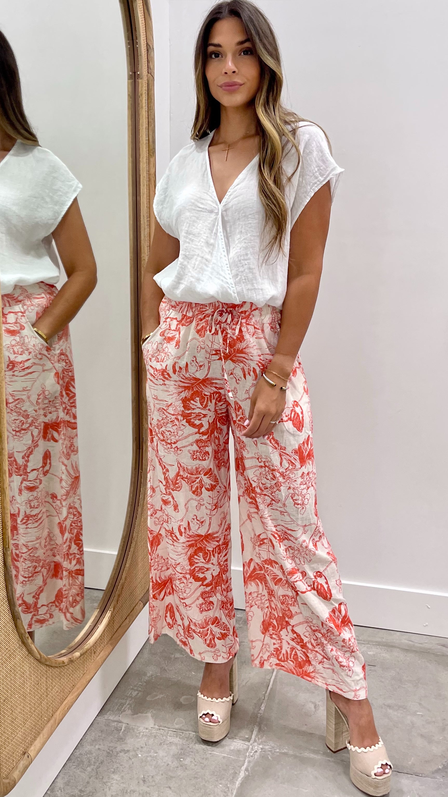 Stylish Linen Printed Orange Pants for Women - Comfortable Summer Casual Trousers - Perfect for Beach, Vacation & Outdoor Activities