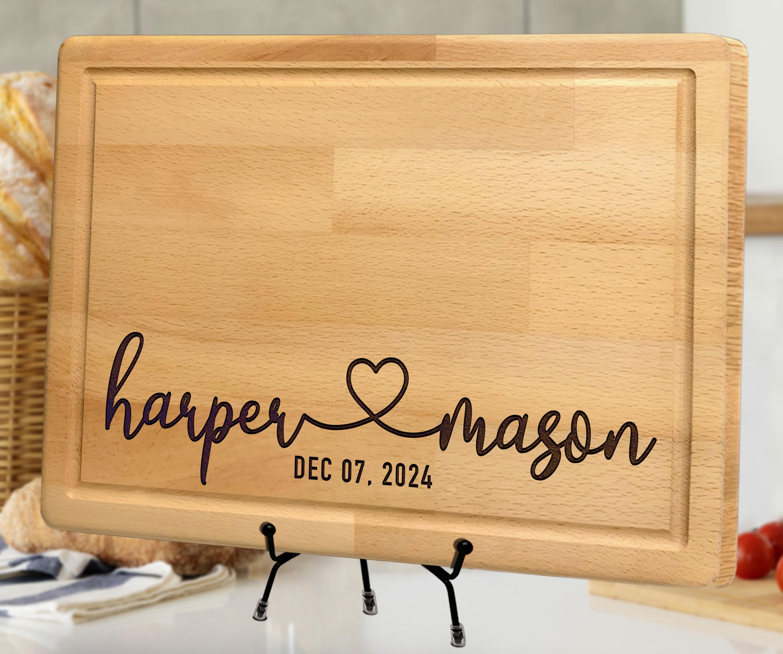 Personalized Engraved Wooden Cutting Board for Couples - Custom Anniversary Wedding Engagement Gift for Men Women Parents - Perfect for Christmas Housewarming & Romantic Dinners - Unique Wedding Gift Idea for Couples